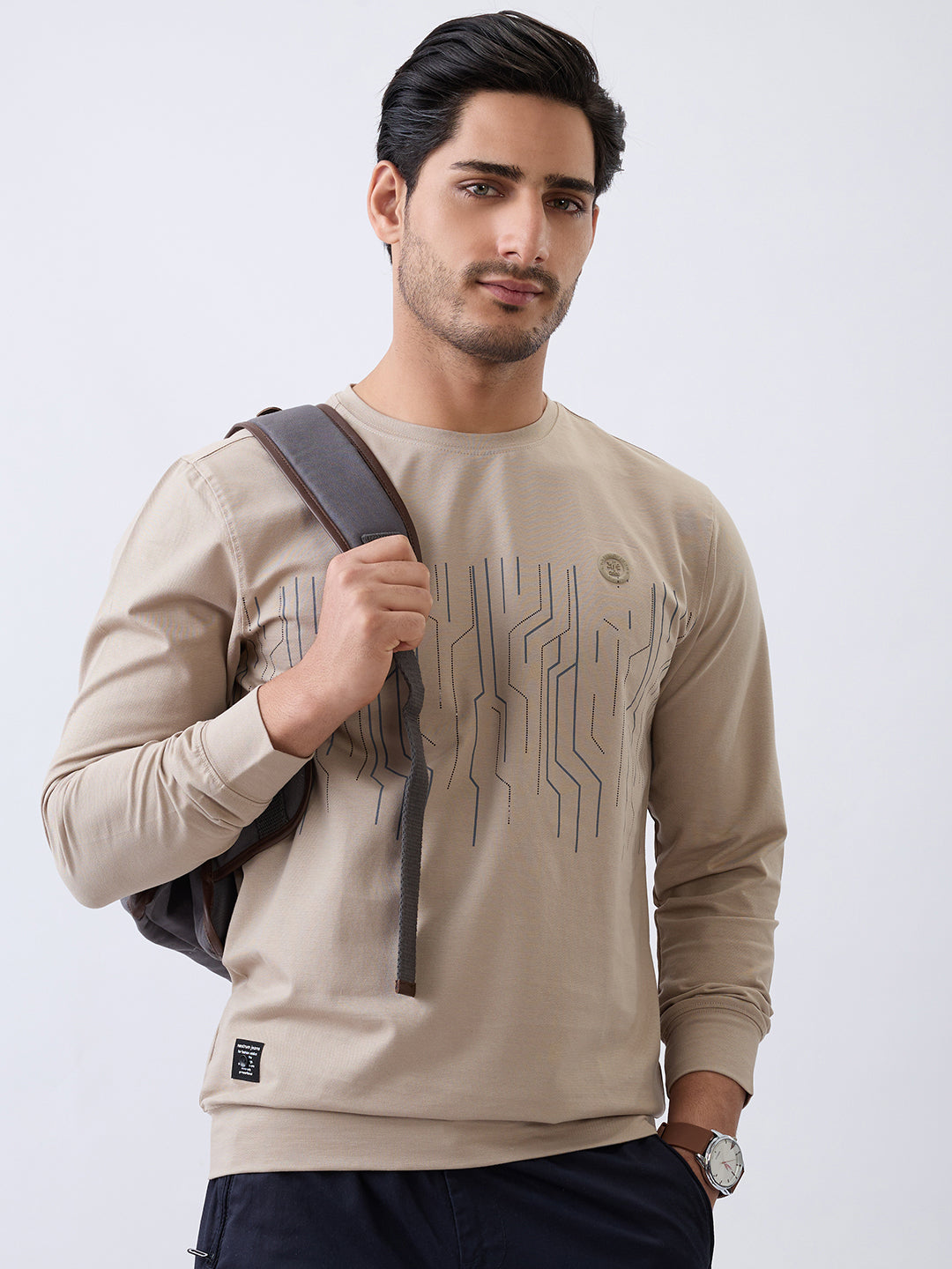 Duration Printed Full Sleeve T-Shirt : Beige
