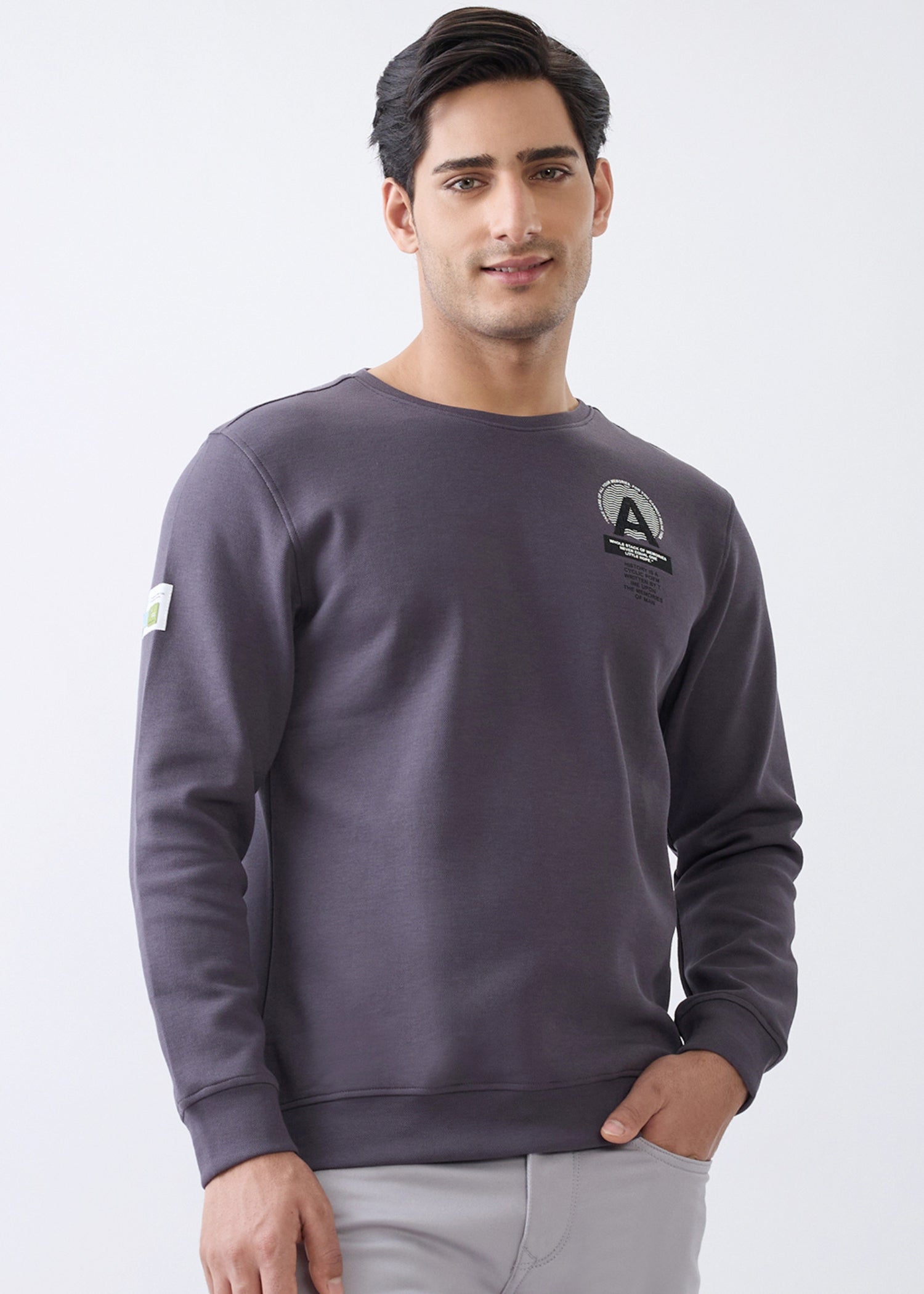 Stack Graphic Full Sleeve Sweatshirt: Charcoal