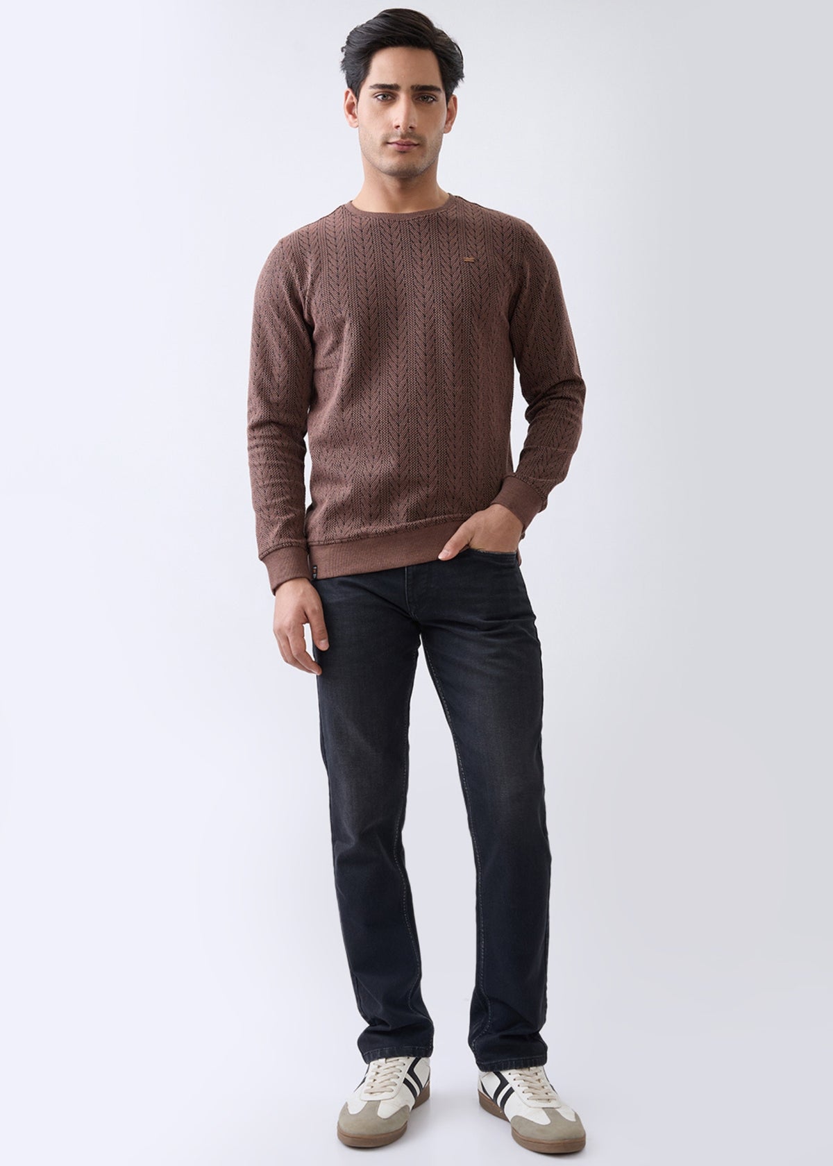 Gravitate Textured Full Sleeve Sweatshirt: Copper