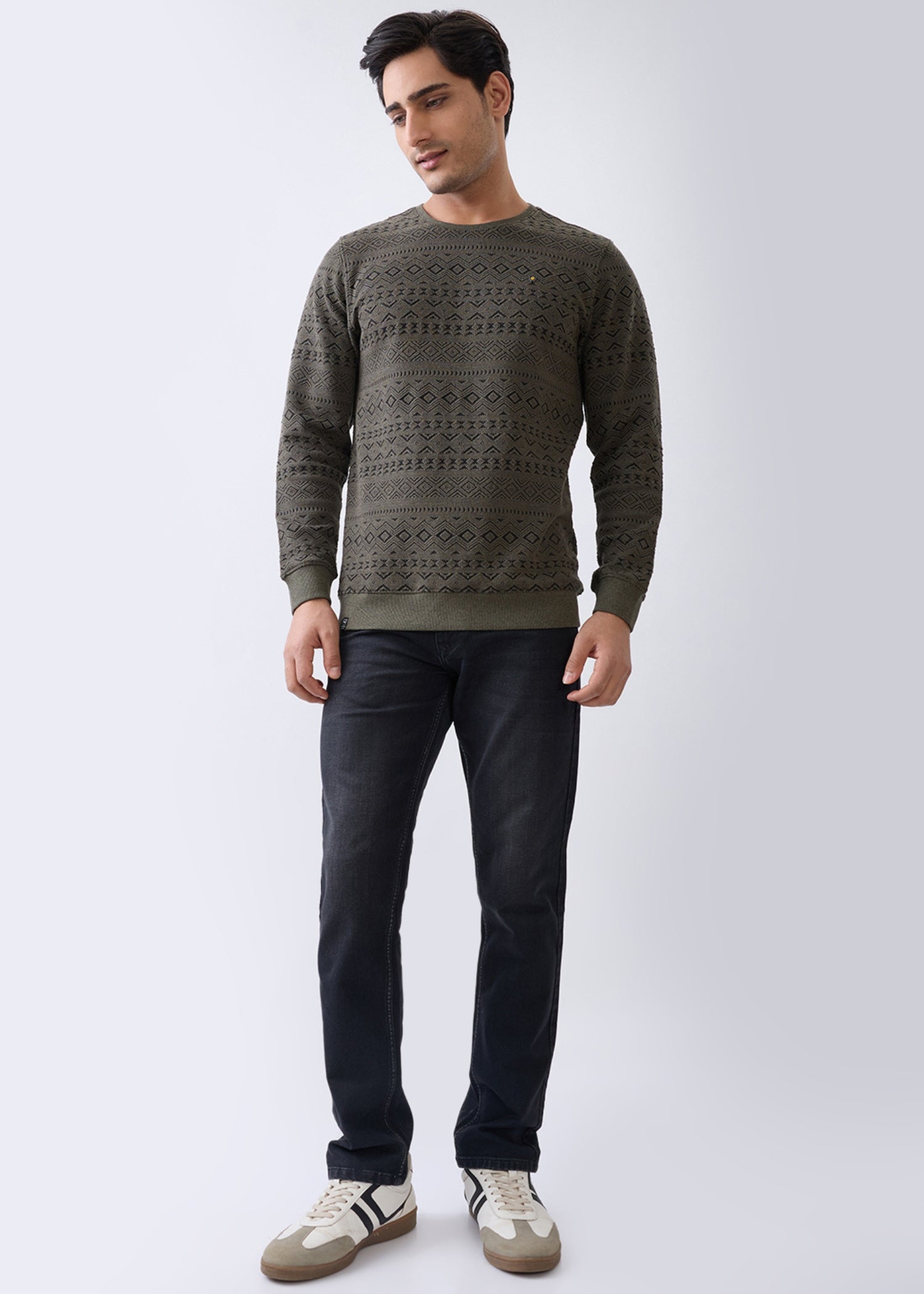 Graze Printed Full Sleeve Pullover: Olive
