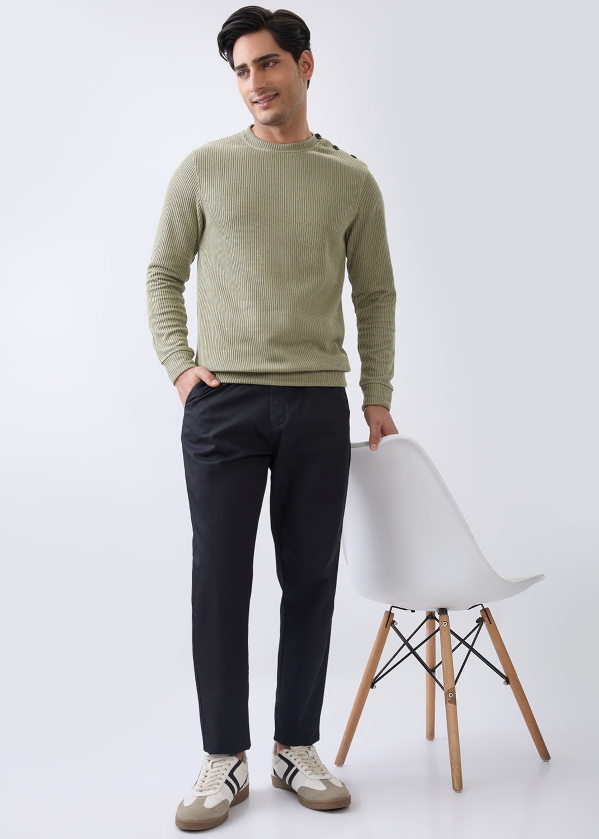 Kyota Textured Full Sleeve Sweatshirt: Pista