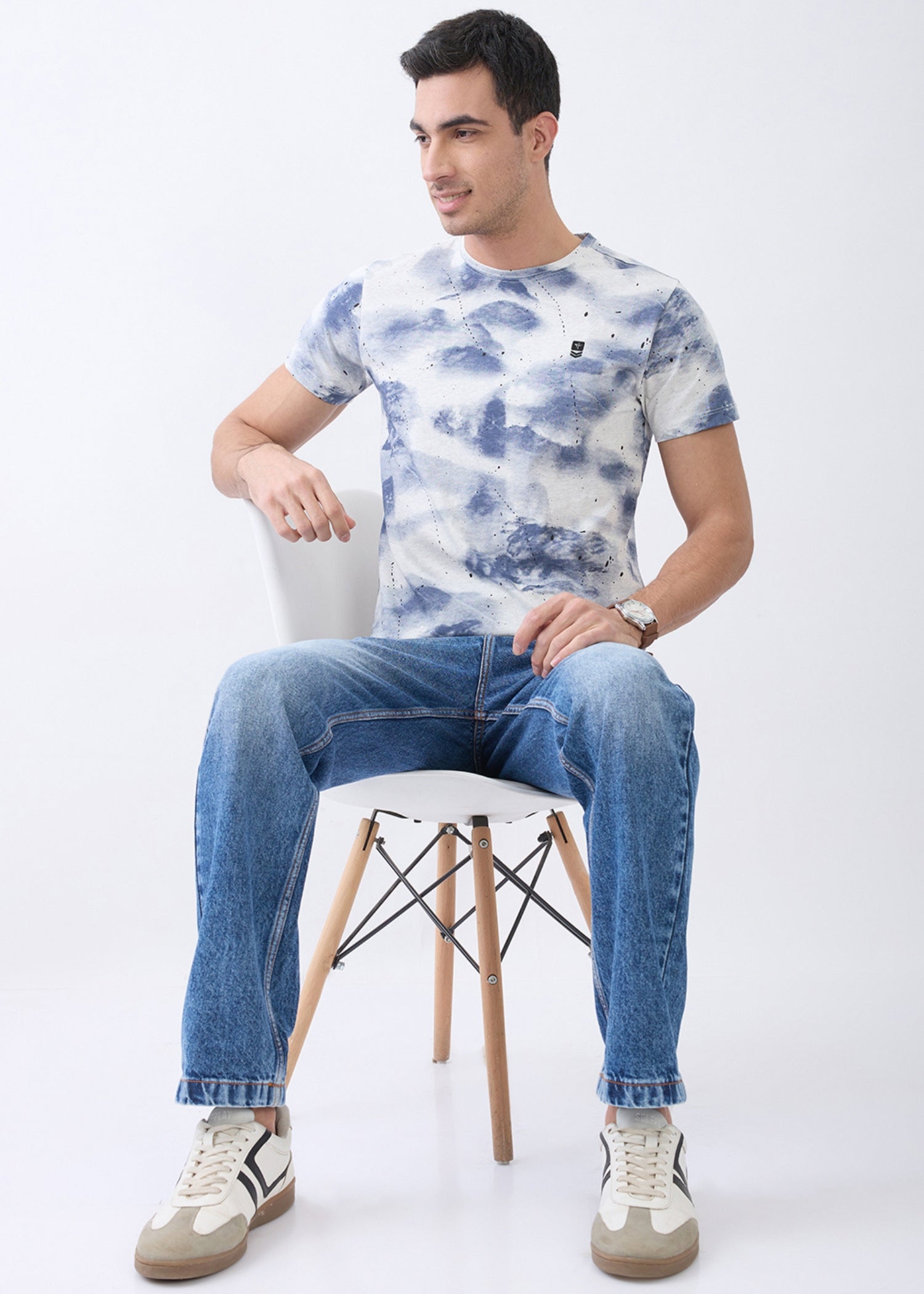 Grain Dyed Half Sleeve T-Shirt: Blue