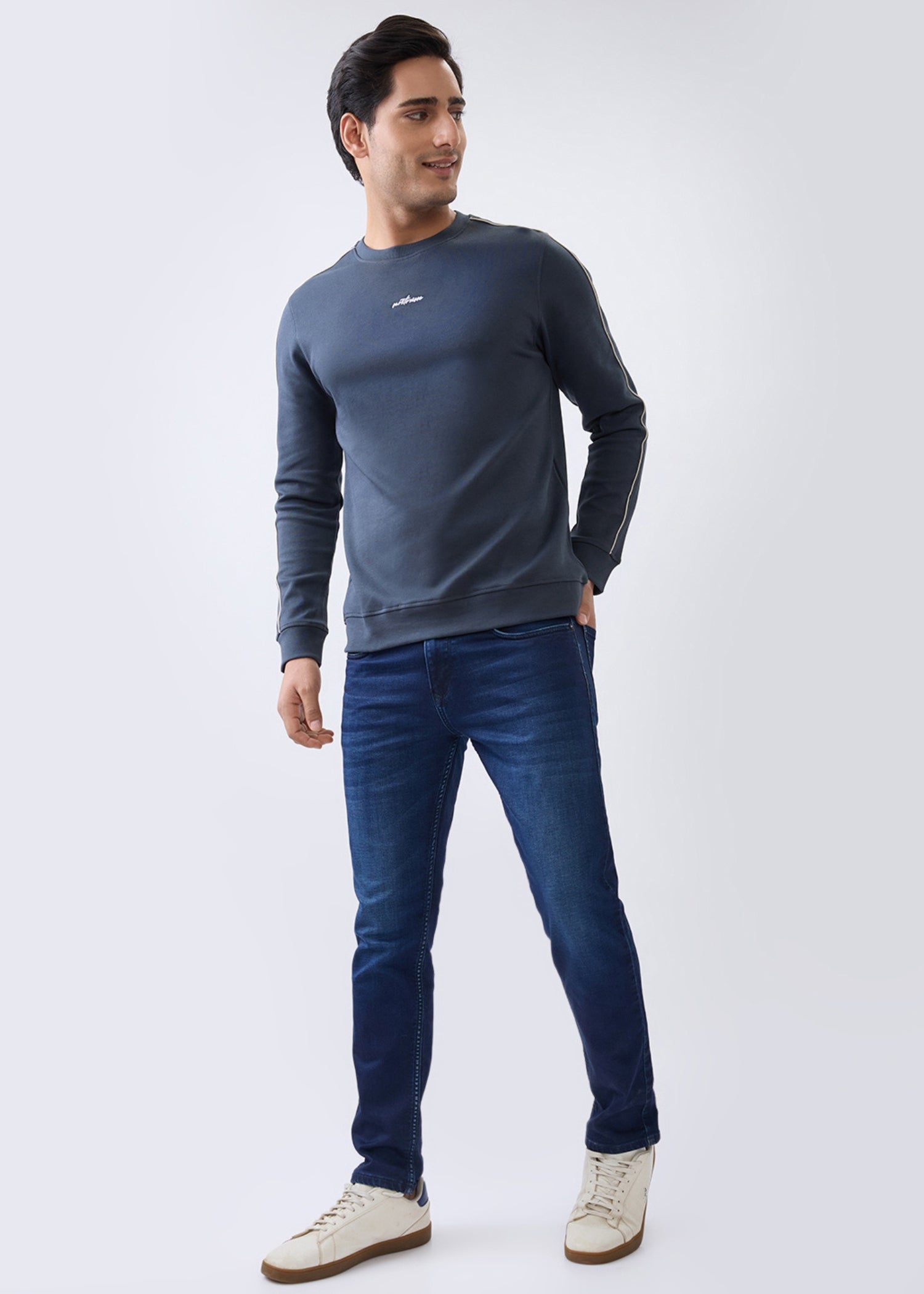 Enlish Embroidered Full Sleeve Pullover: Charcoal