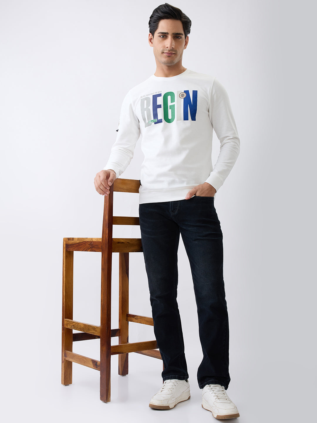 Distance Printed Full Sleeve T-Shirt :White