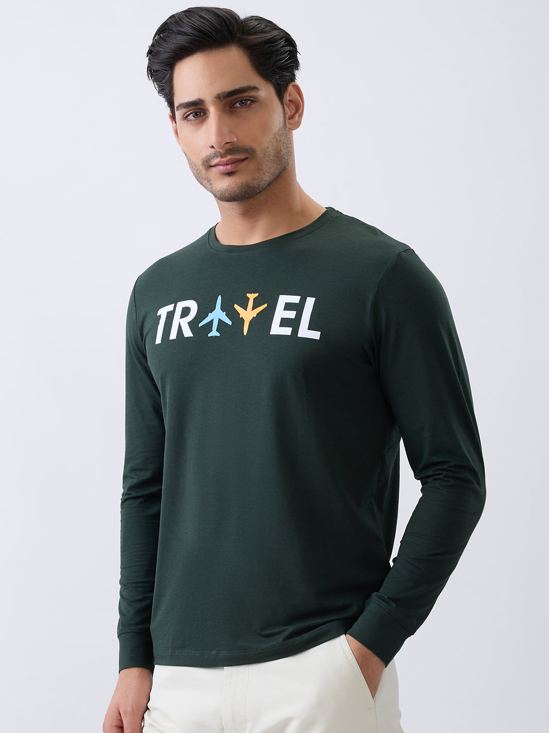 Travel Graphic Full Sleeve Pullover: Bottle Green