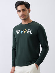 Travel Graphic Full Sleeve Pullover: Bottle Green