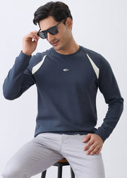 Windoral Contrast Panel Full Sleeve T-Shirt: Charcoal