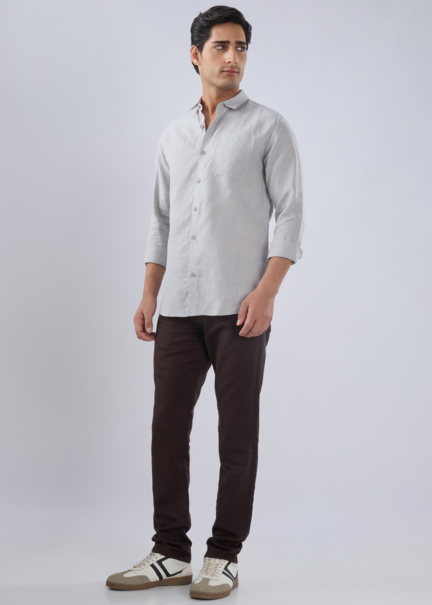 Keen Solid Full Sleeve Shirt: Light Grey