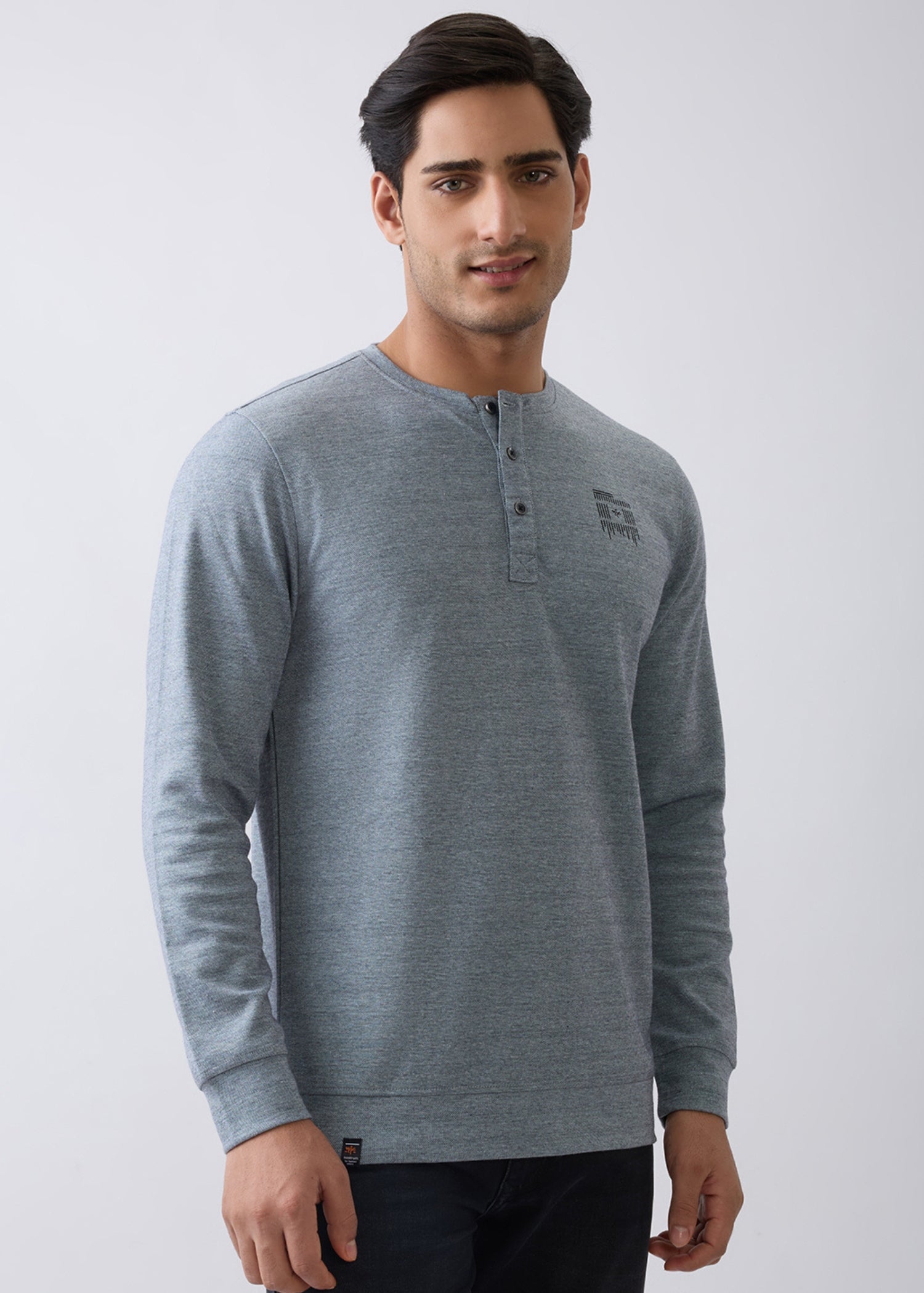 Version Henley Neck Full Sleeve T-Shirt: Coral Blue