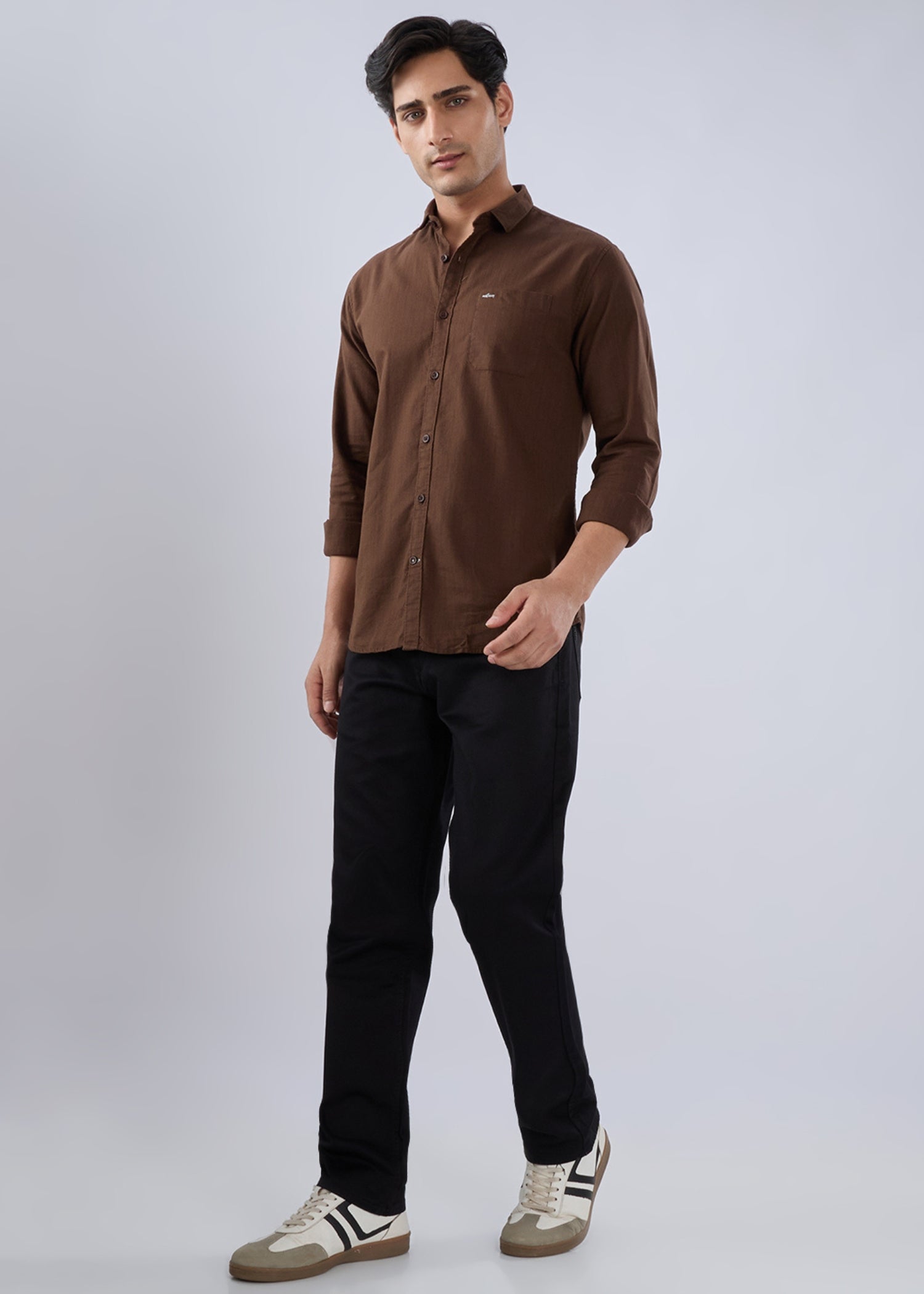 Contain Solid Full Sleeve Shirt: Coffee