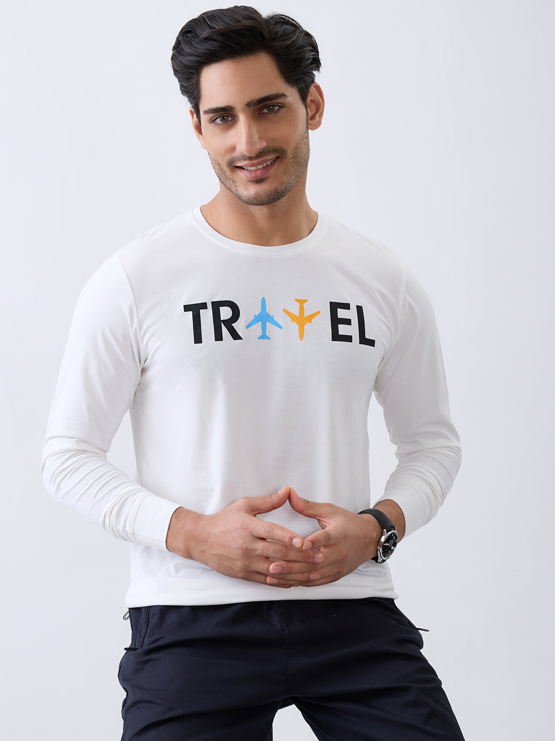 Travel Graphic Full Sleeve Pullover: White