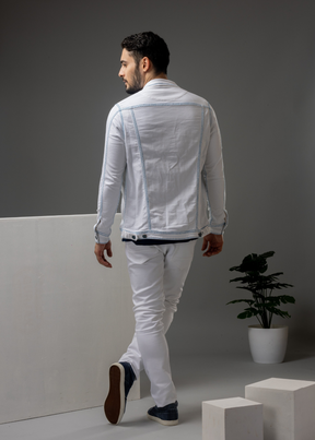 Wesson White Solid Denim Jacket For Men Nostrum