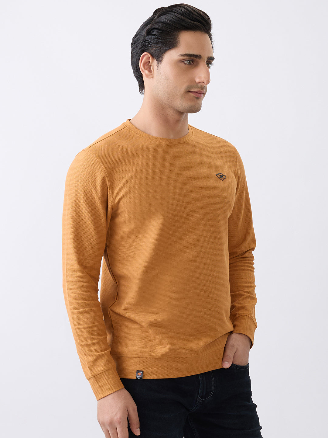 Dressy Fitted Full Sleeve Sweatshirt: Rust