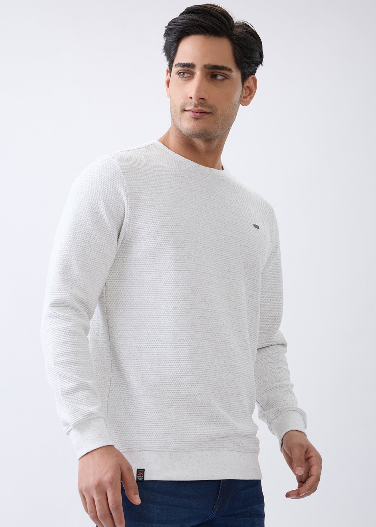 Layer Textured Full Sleeve Sweatshirt: Off-White