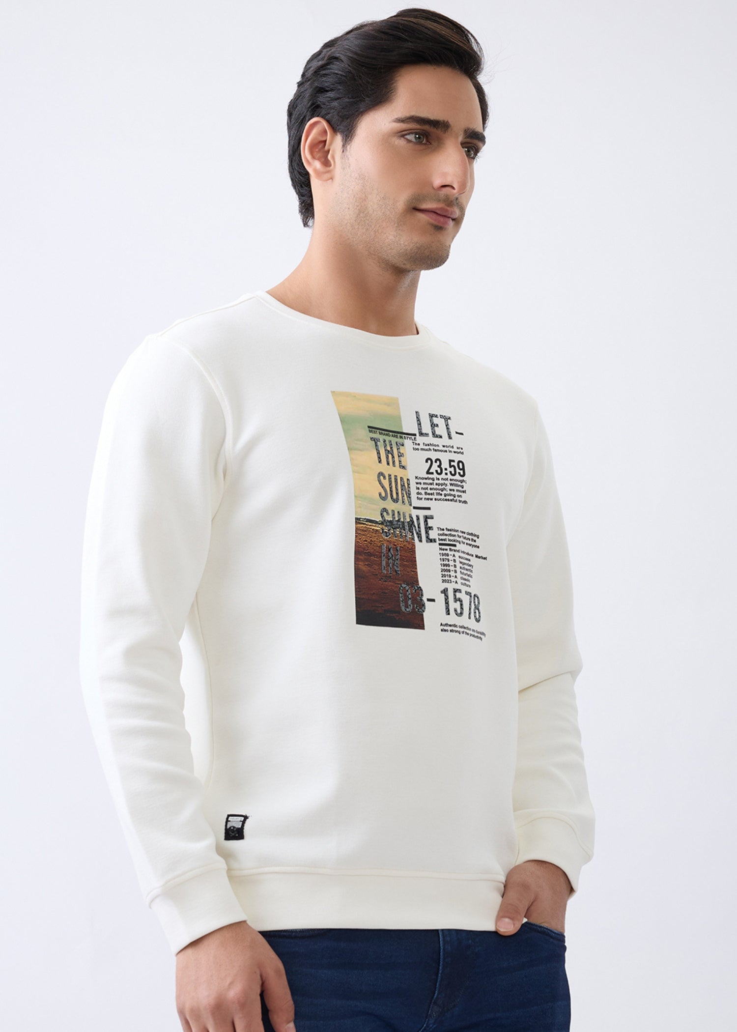 Sunshine Printed Full Sleeve Sweatshirt: White