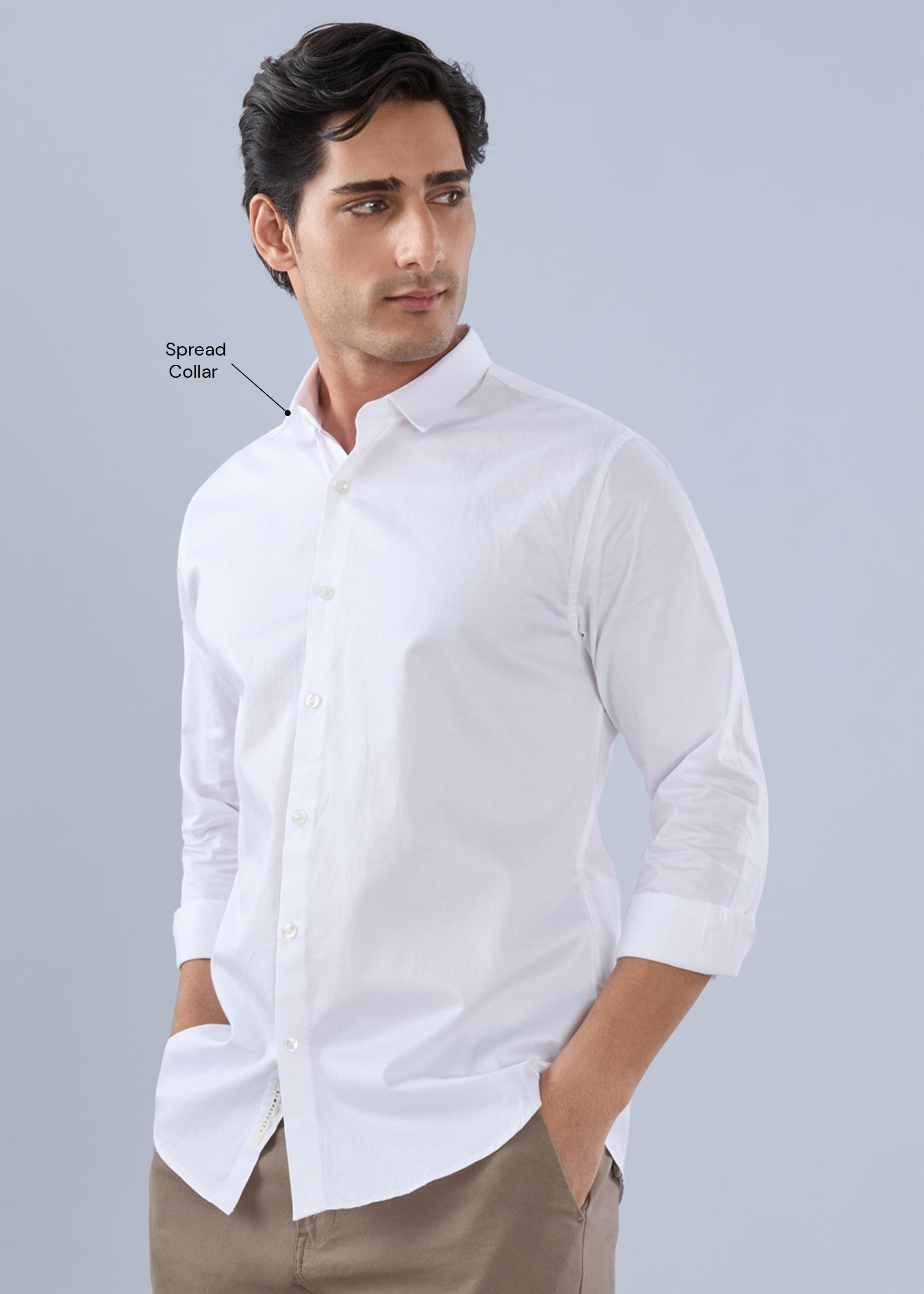 Contain Solid Full Sleeve Shirt: White
