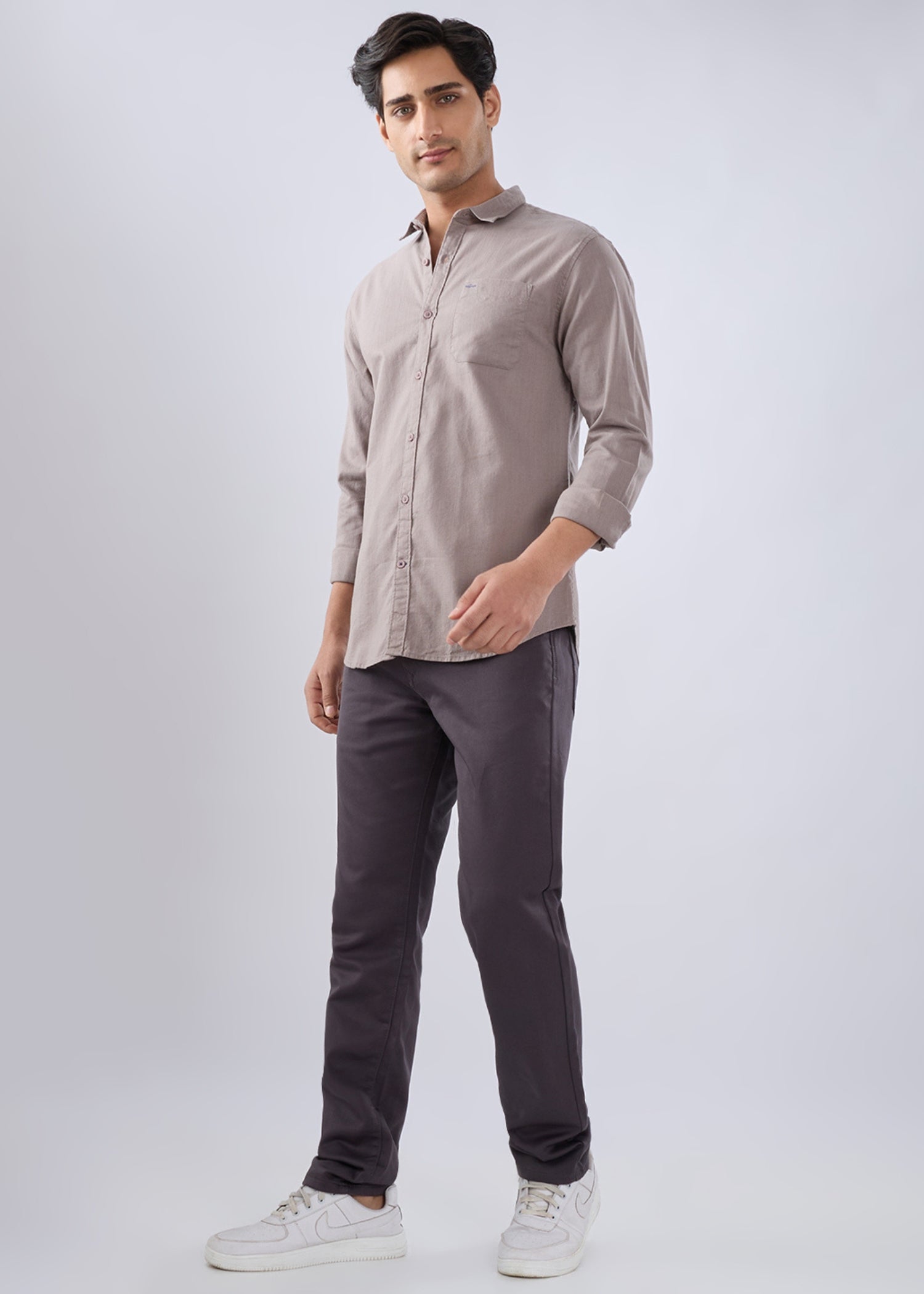 Contain Solid Full Sleeve Shirt: Grey