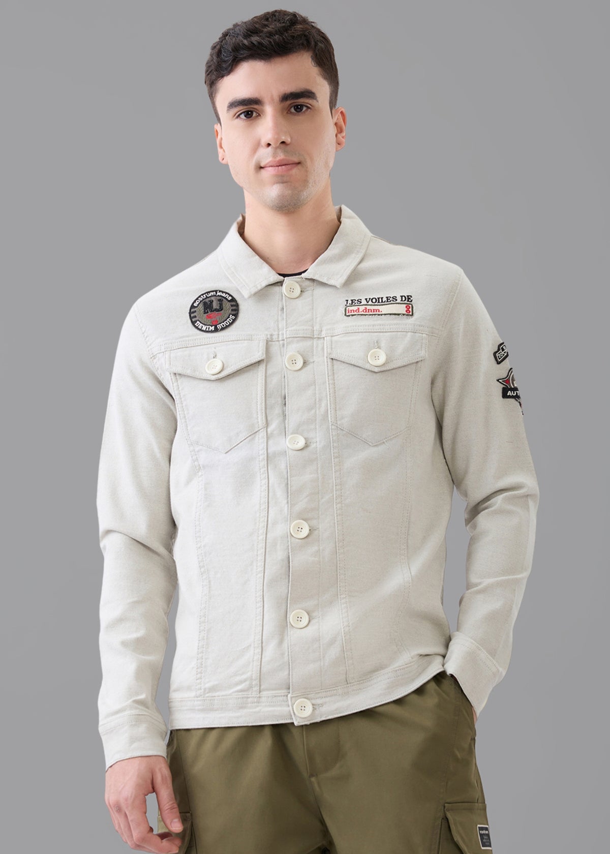 Vispo Patchwork Denim Jacket: L.Grey