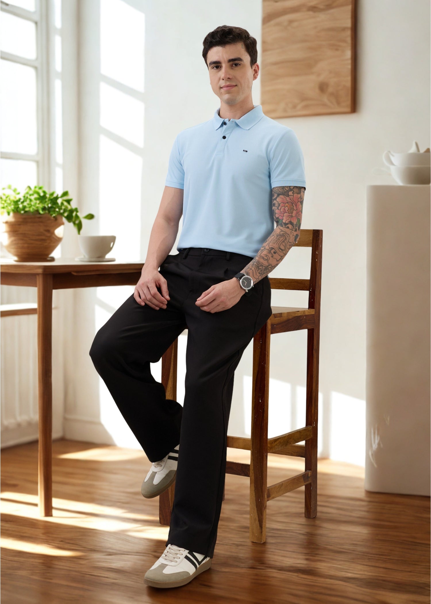 Cherry Half Sleeve Polo: Sky