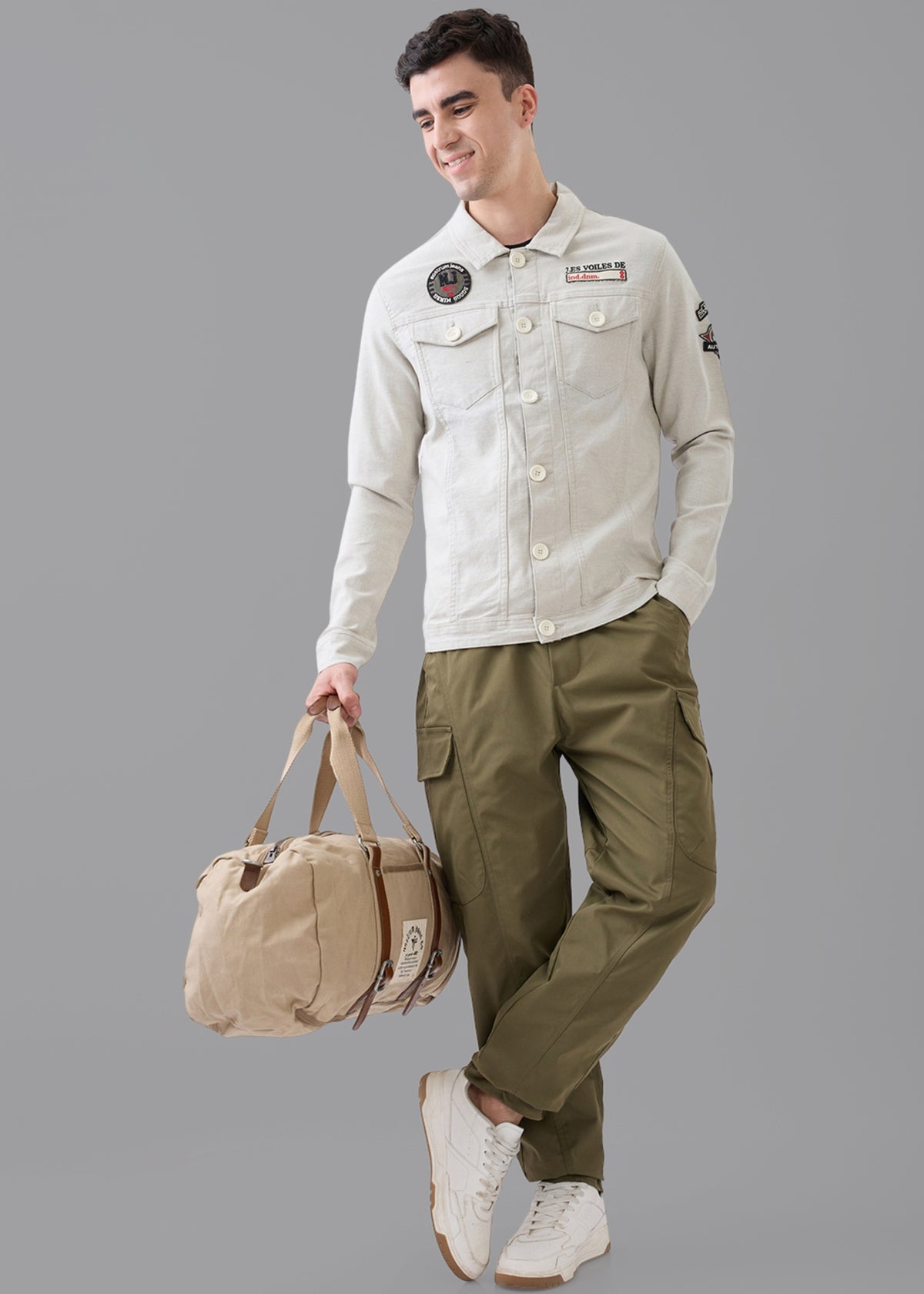 Vispo Patchwork Denim Jacket: L.Grey