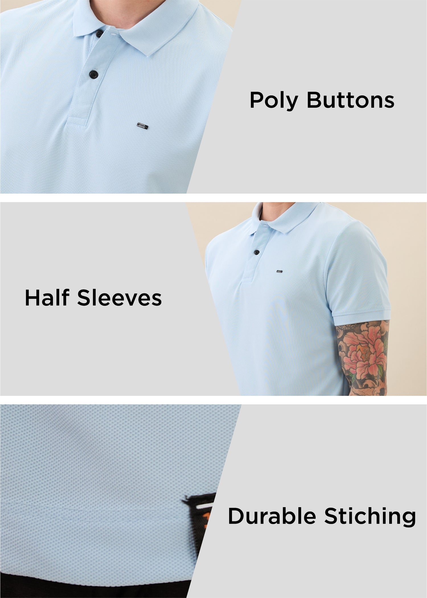 Cherry Half Sleeve Polo: Sky