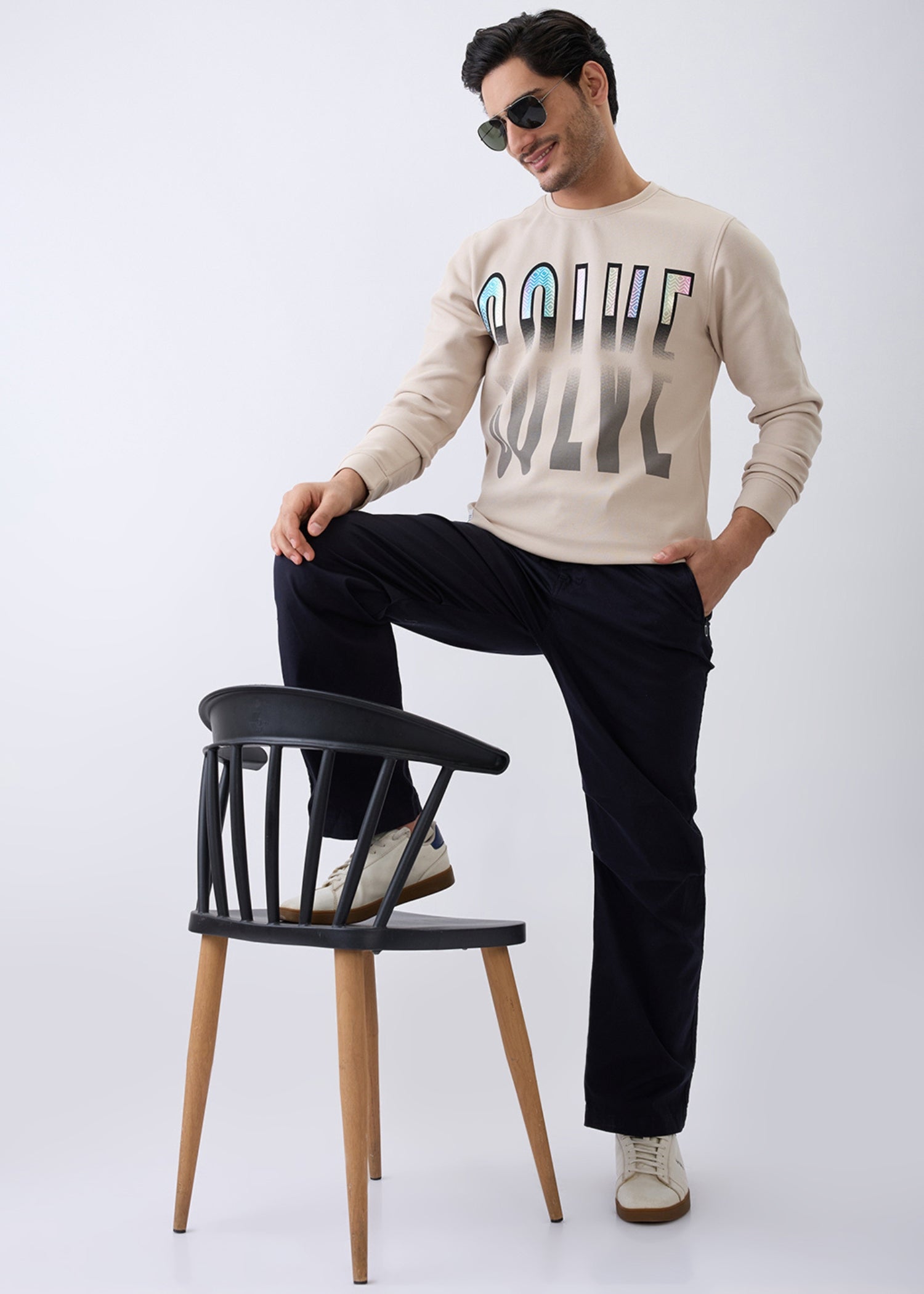 Solve Graphic Full Sleeve Sweatshirt: Beige