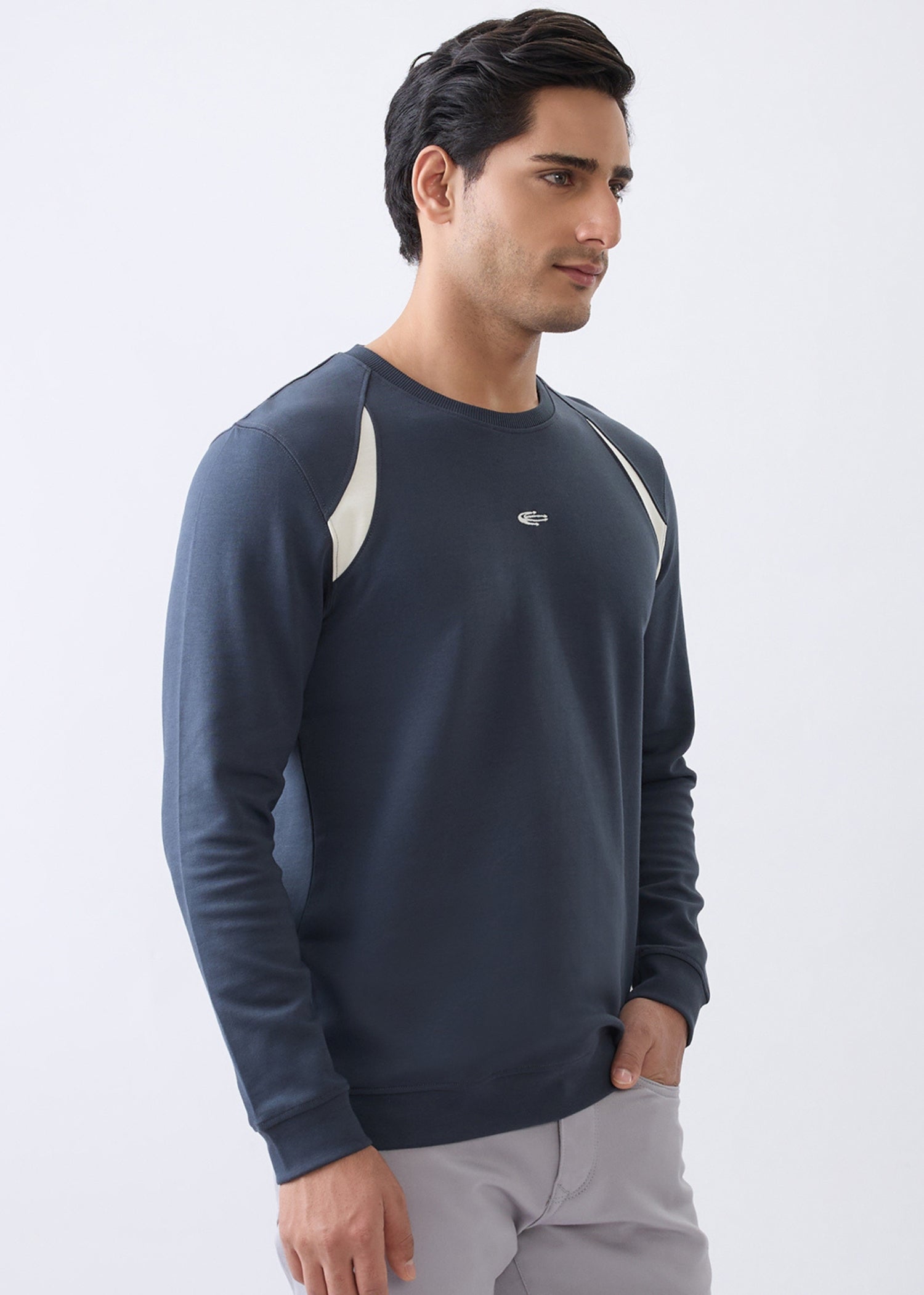 Windoral Contrast Panel Full Sleeve T-Shirt: Charcoal