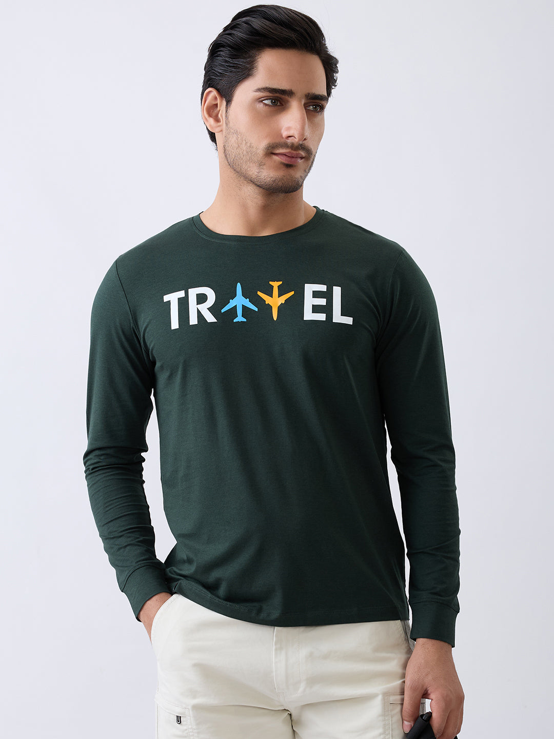 Travel Graphic Full Sleeve Pullover: Bottle Green