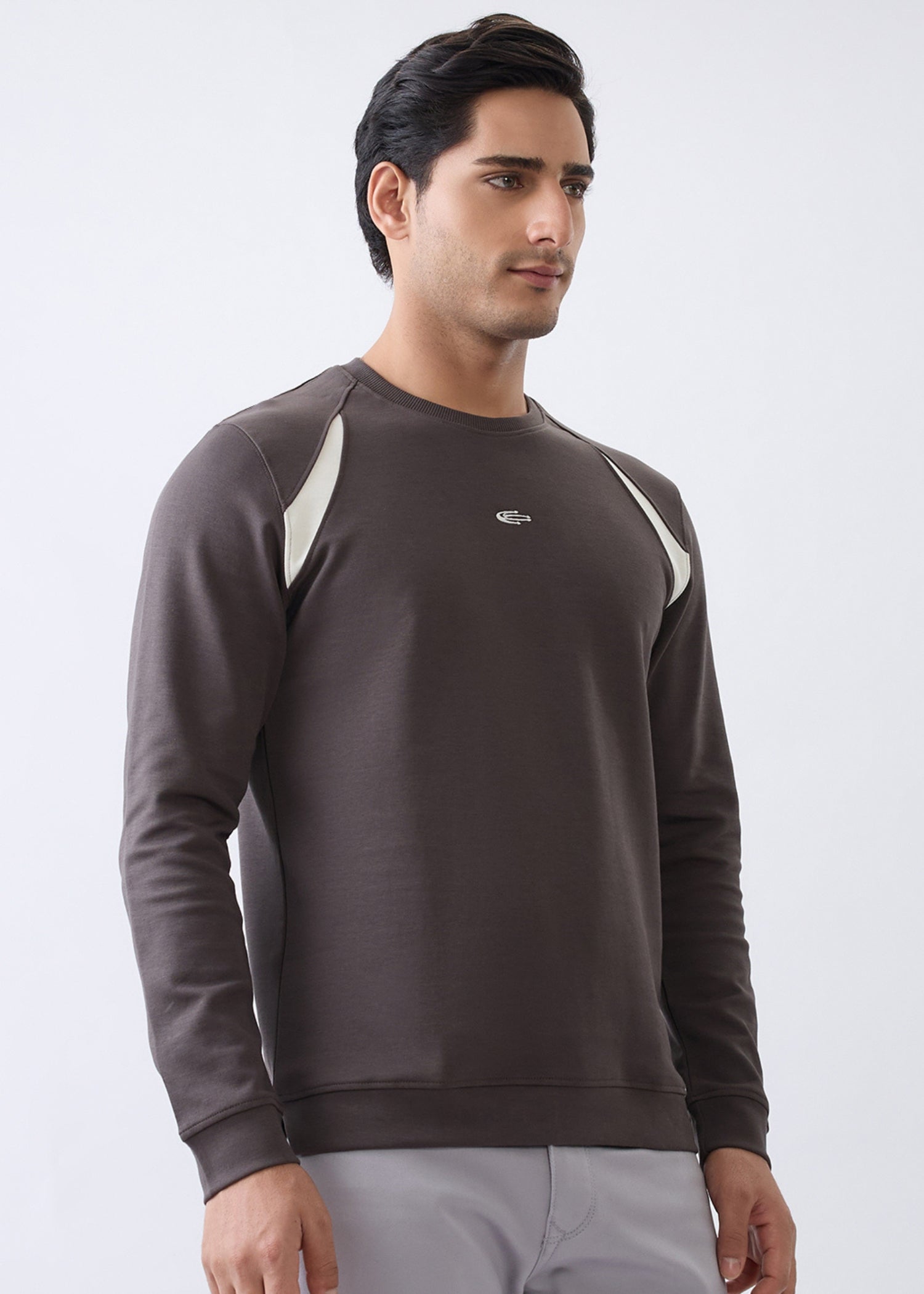 Windoral Contrast Panel Full Sleeve T-Shirt: Coffee