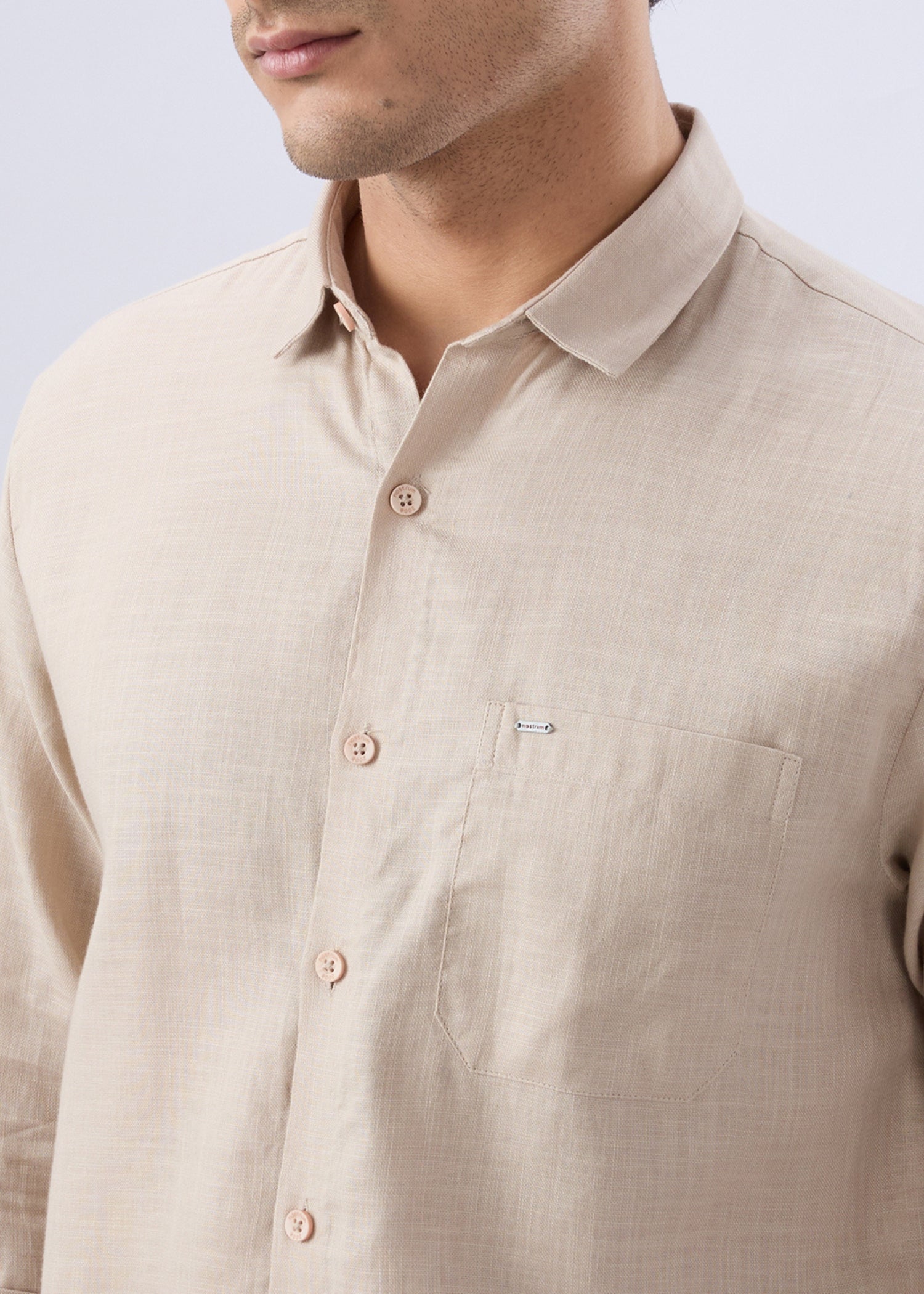 Keen Solid Full Sleeve Shirt: Beige