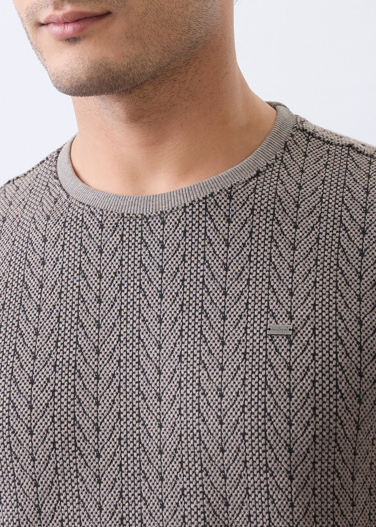 Gravitate Textured Full Sleeve Sweatshirt: Stone