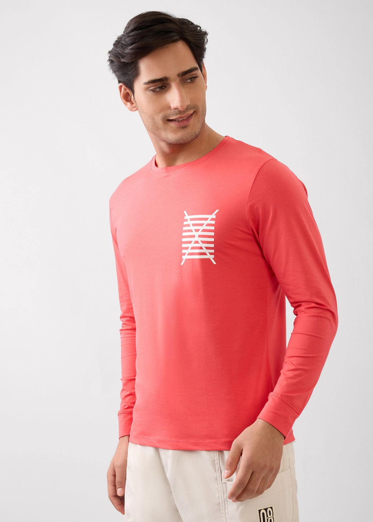 Pocket Graphic Print Full Sleeve T-Shirt: Tomato