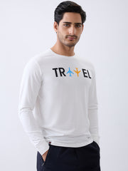 Travel Graphic Full Sleeve Pullover: White