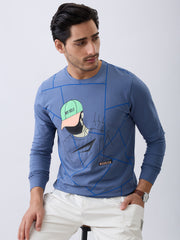 Myself Graphic Full Sleeve T-Shirt: Airforce Blue