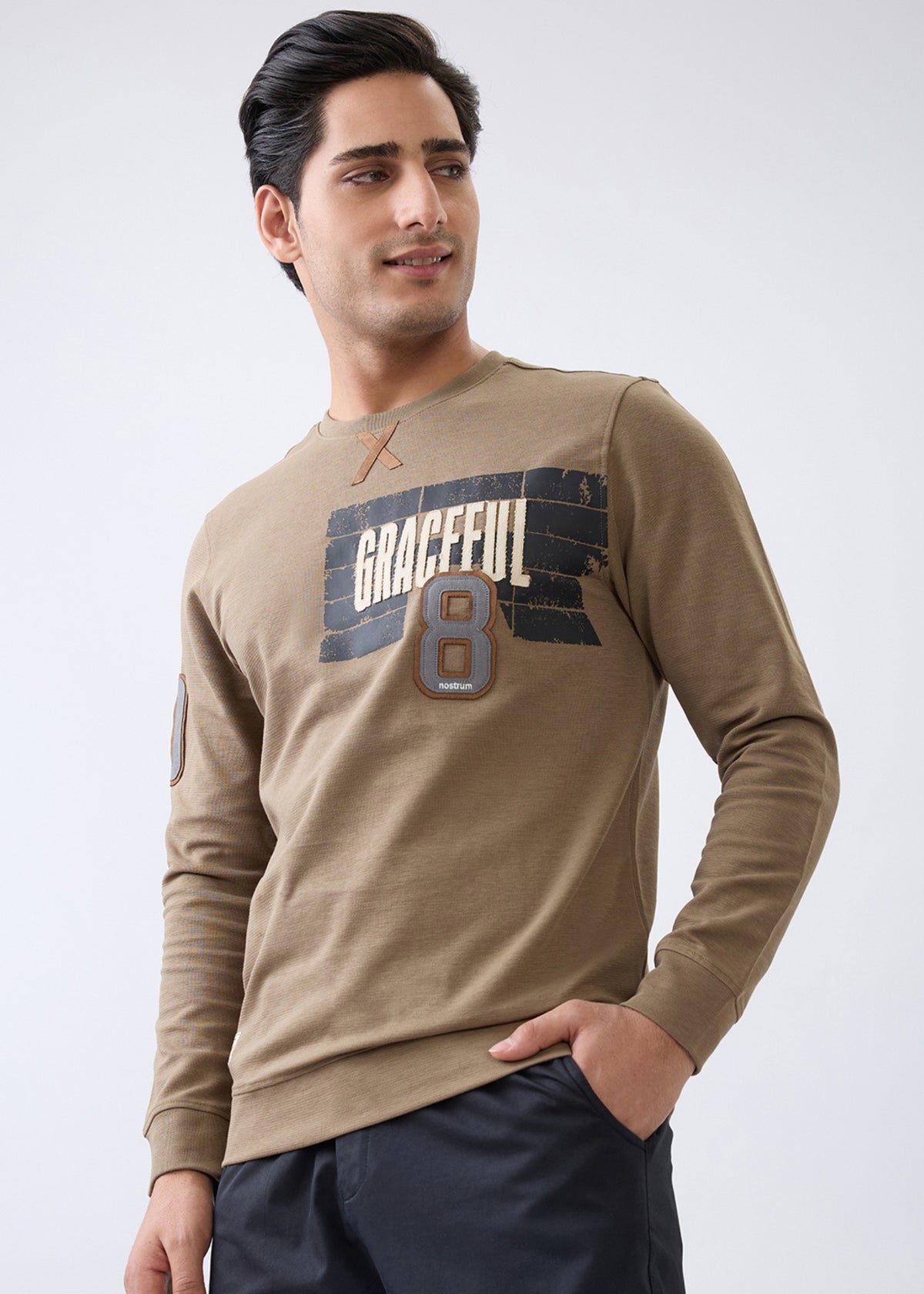 Troll Graphic Full Sleeve Sweatshirt: Dark Khaki