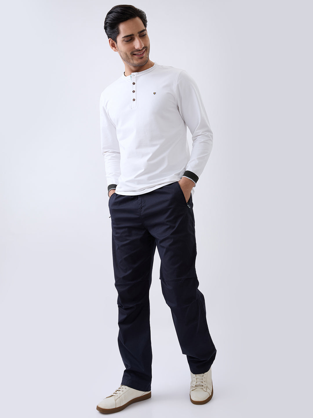 Finite Henley Fitted T-Shirt: White