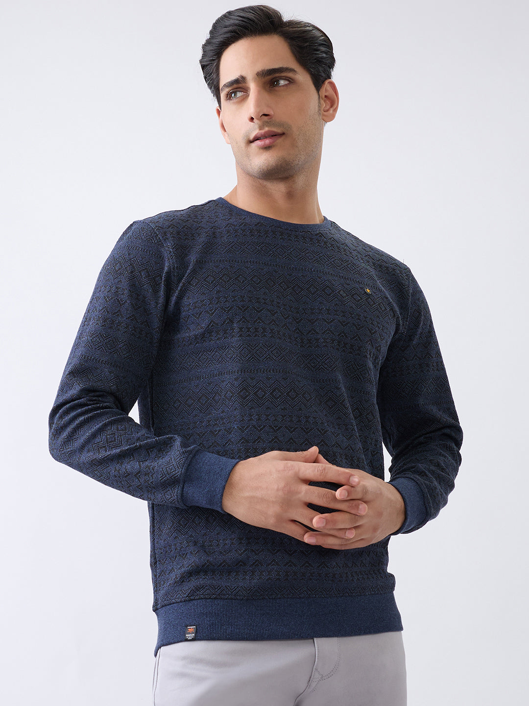 Graze Printed Full Sleeve Pullover: Blue
