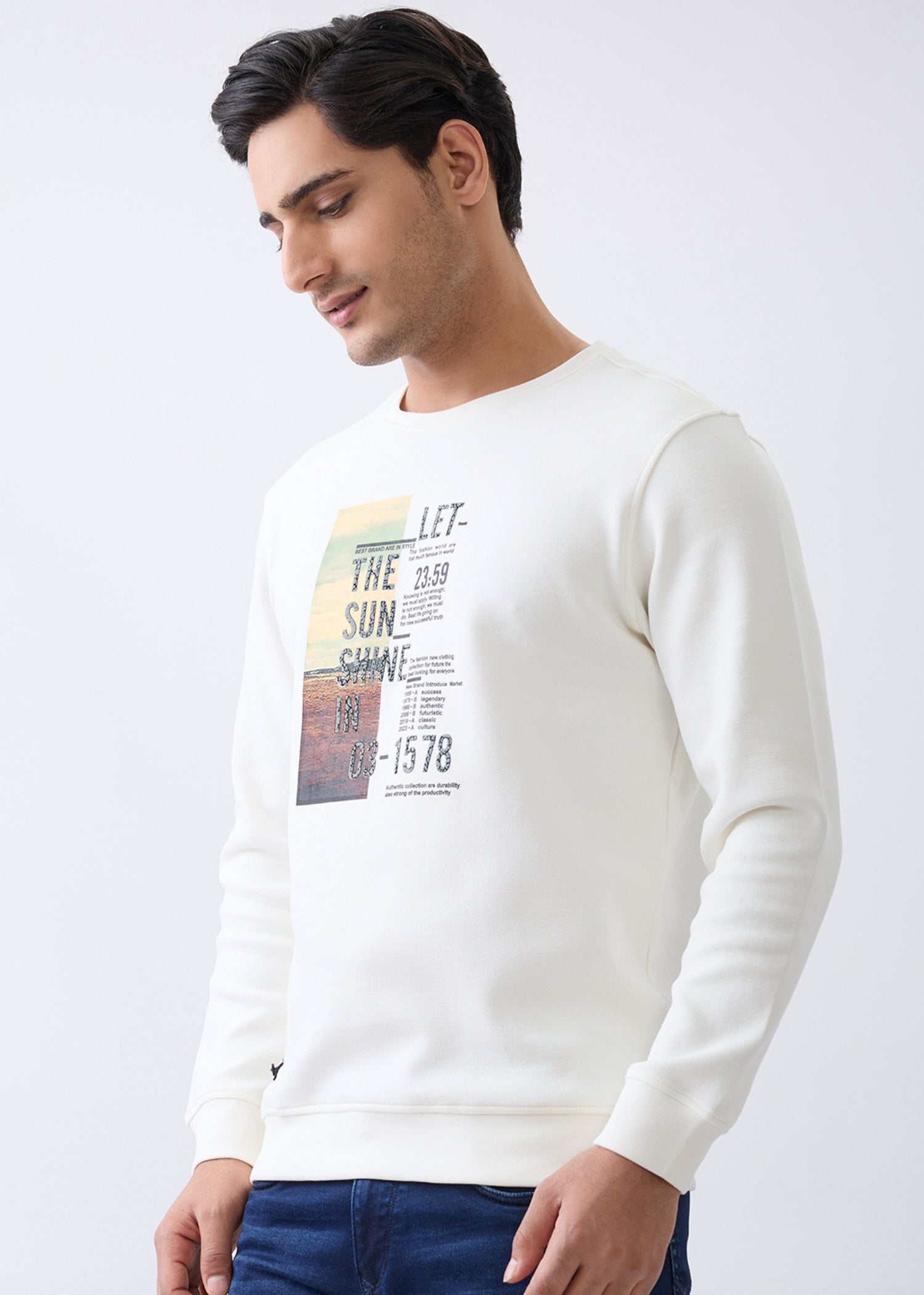 Sunshine Printed Full Sleeve Sweatshirt: White