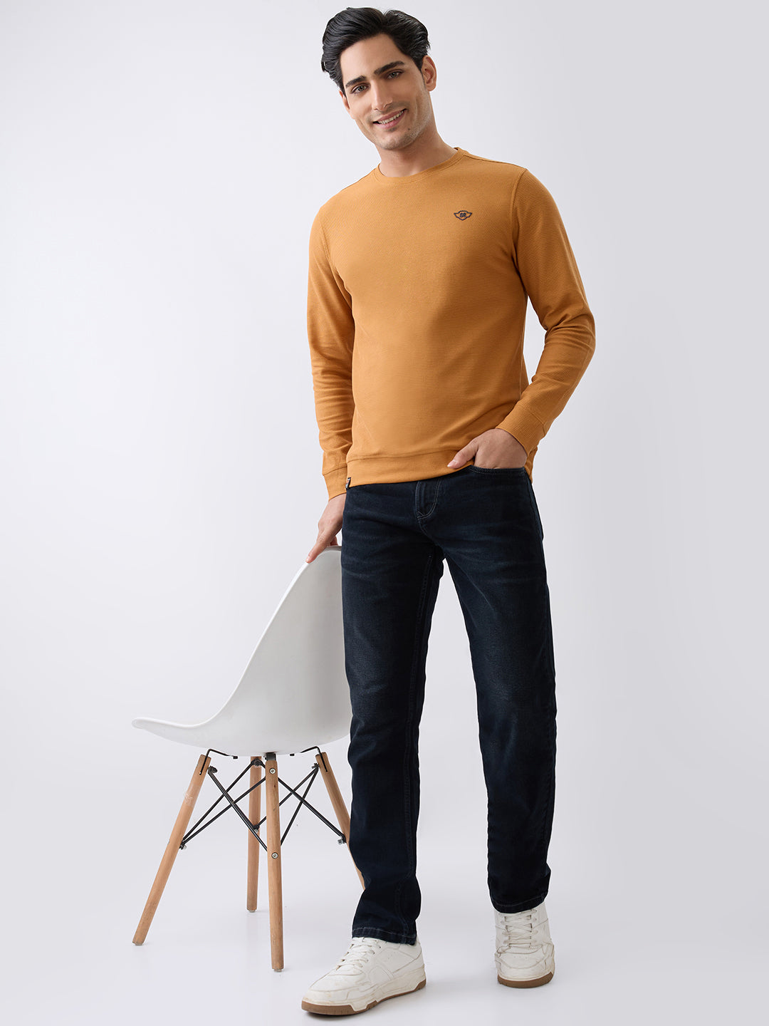 Dressy Fitted Full Sleeve Sweatshirt: Rust