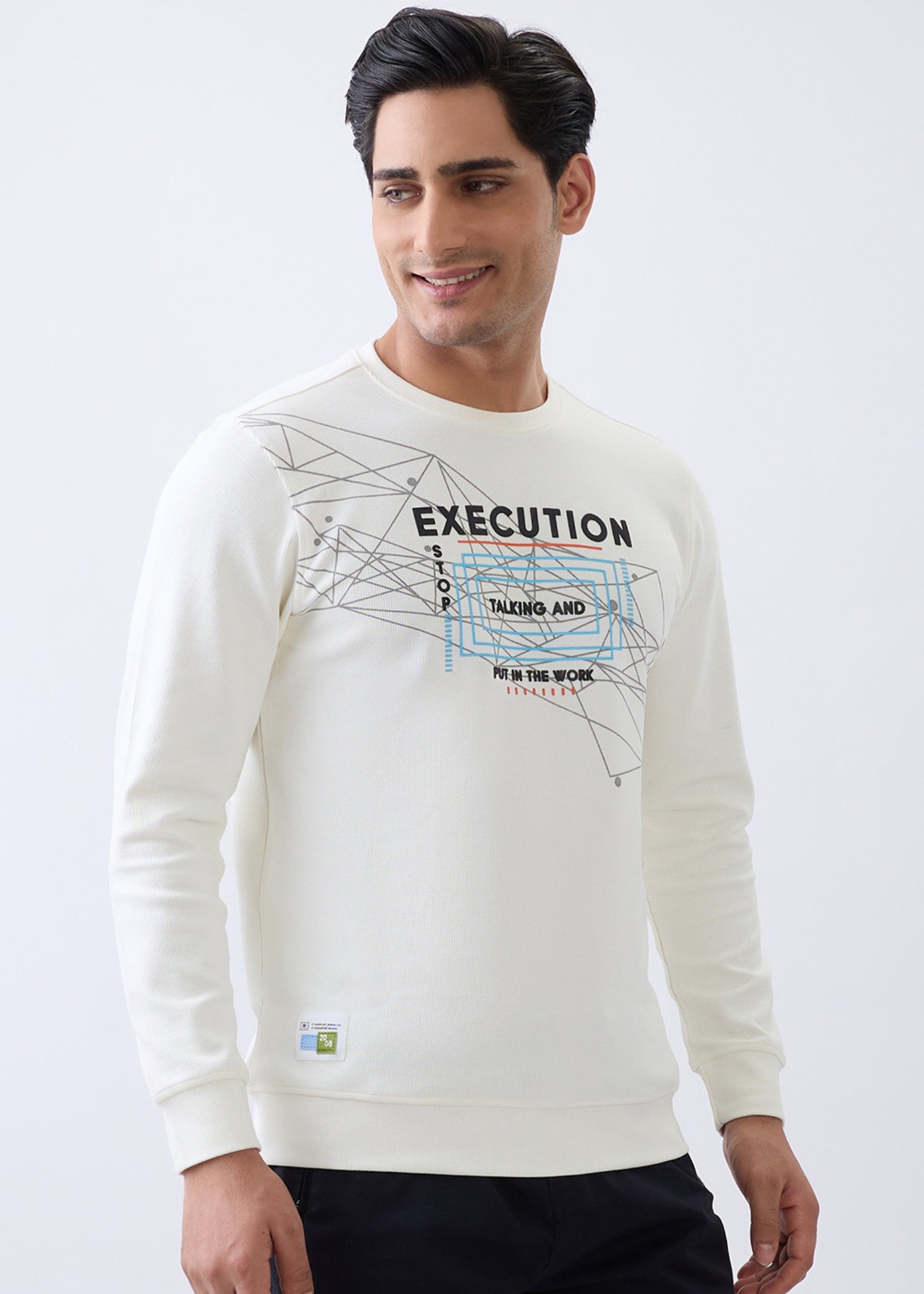 Talking Printed Full Sleeve Sweatshirt: White