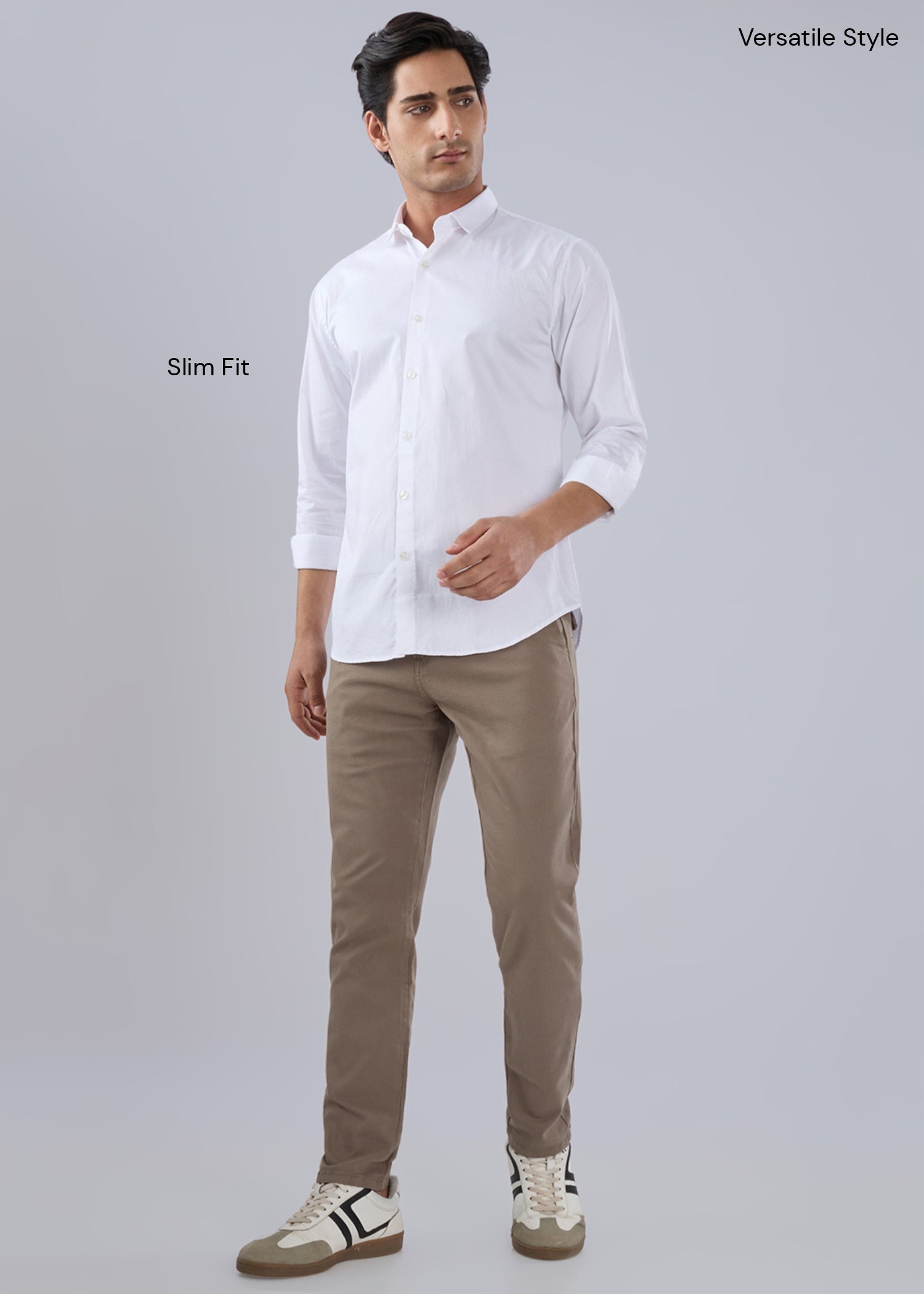 Contain Solid Full Sleeve Shirt: White