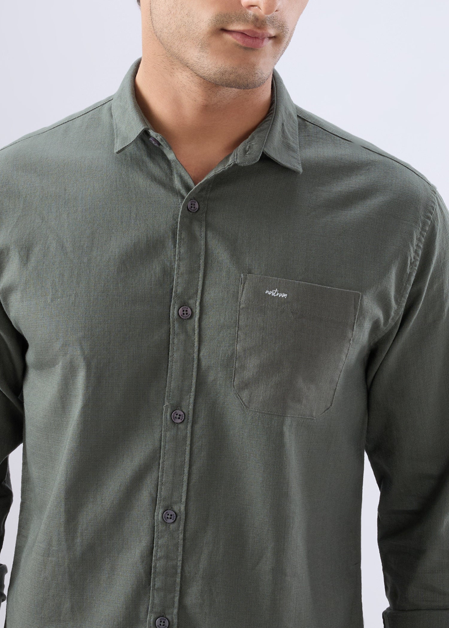 Contain Solid Full Sleeve Shirt: Olive
