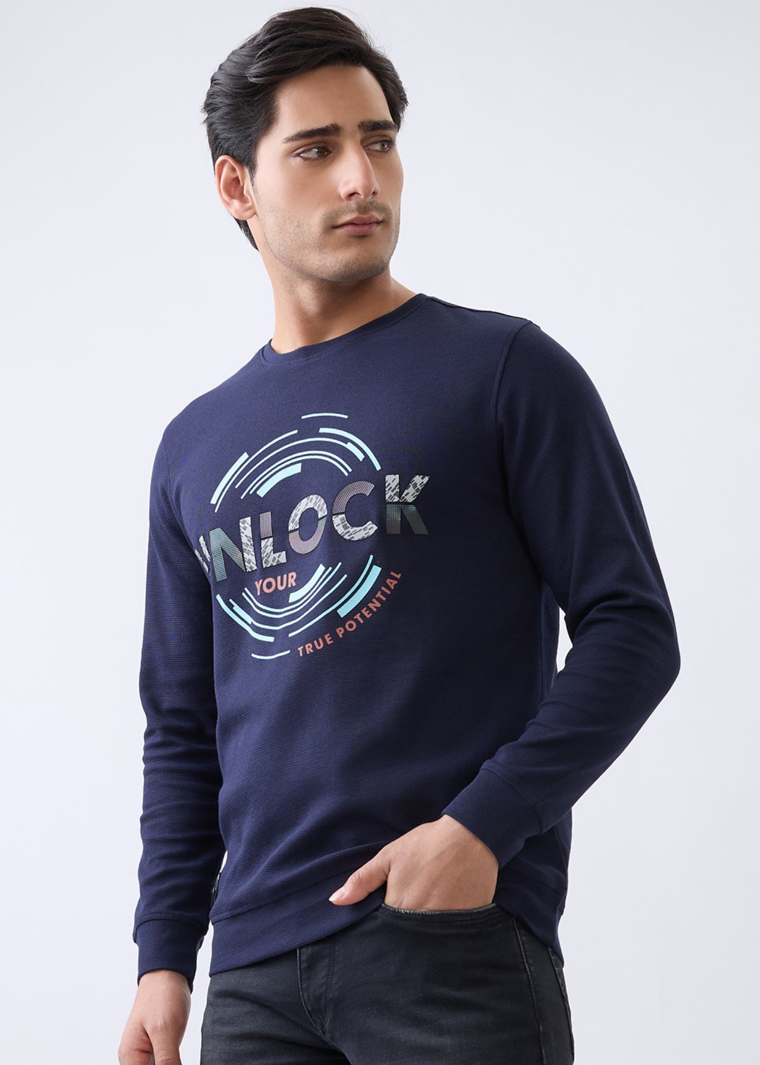 Potential Printed Full Sleeve T-Shirt: Navy