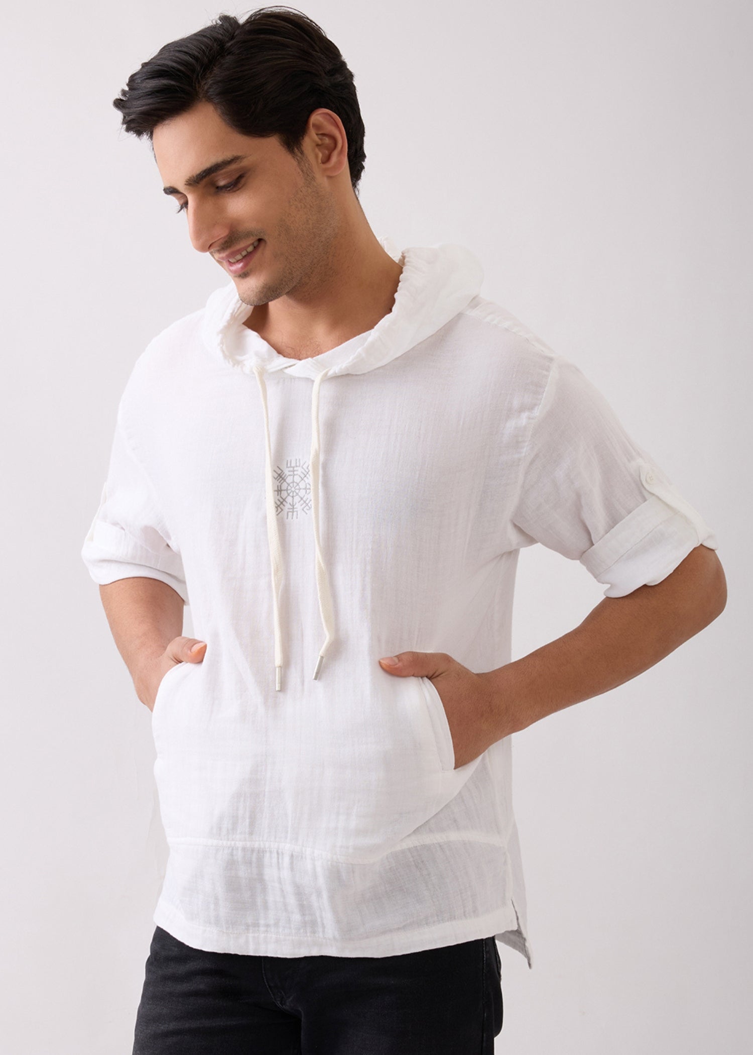 Prast Textured Short Sleeve Hoodie: White
