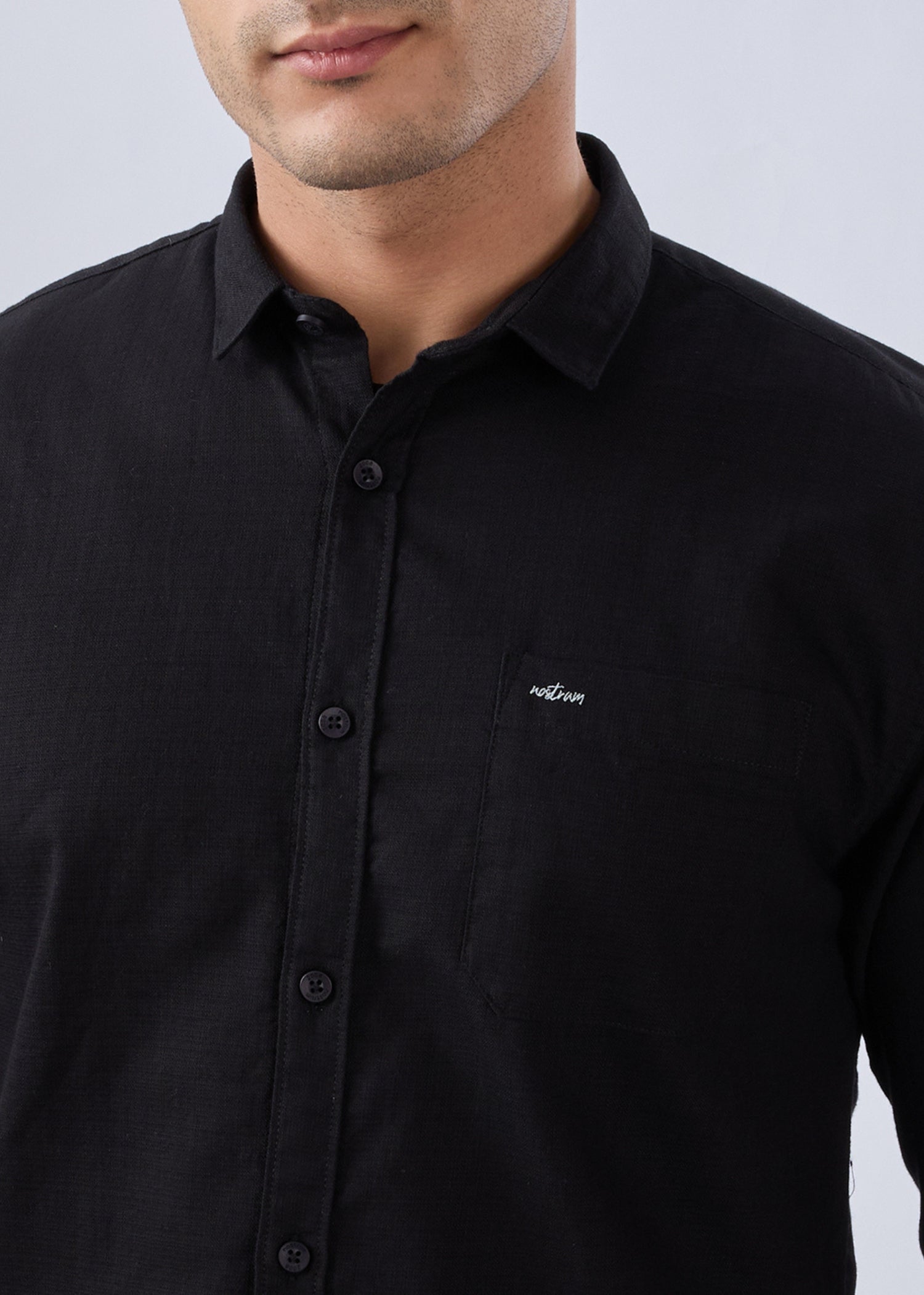 Contain Solid Full Sleeve Shirt: Black