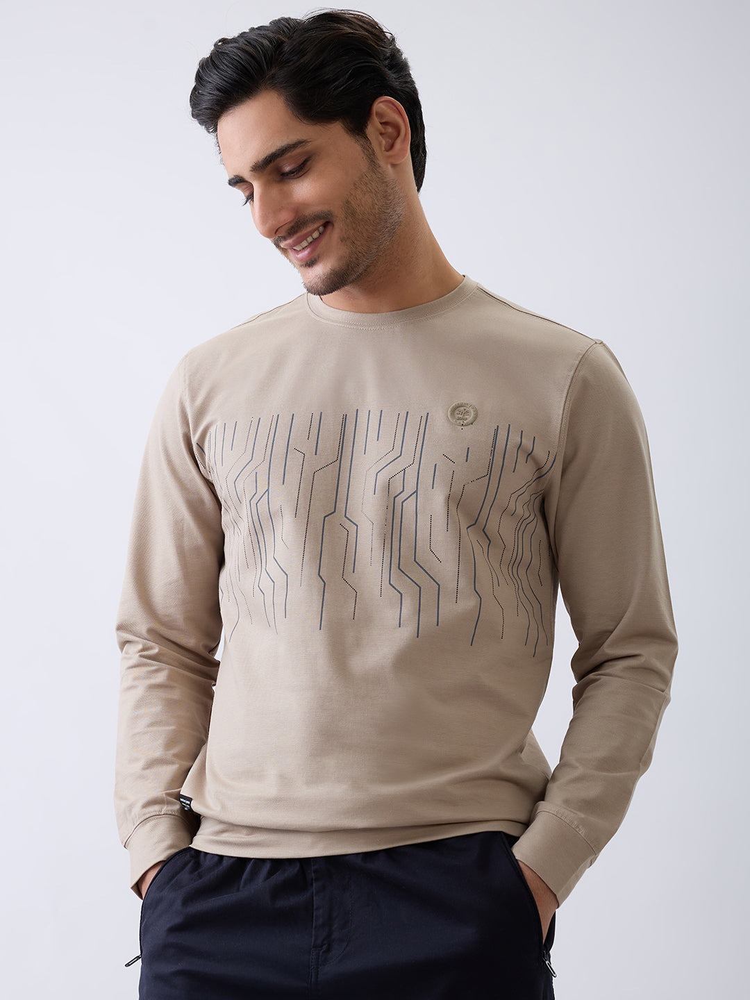 Duration Printed Full Sleeve T-Shirt : Beige