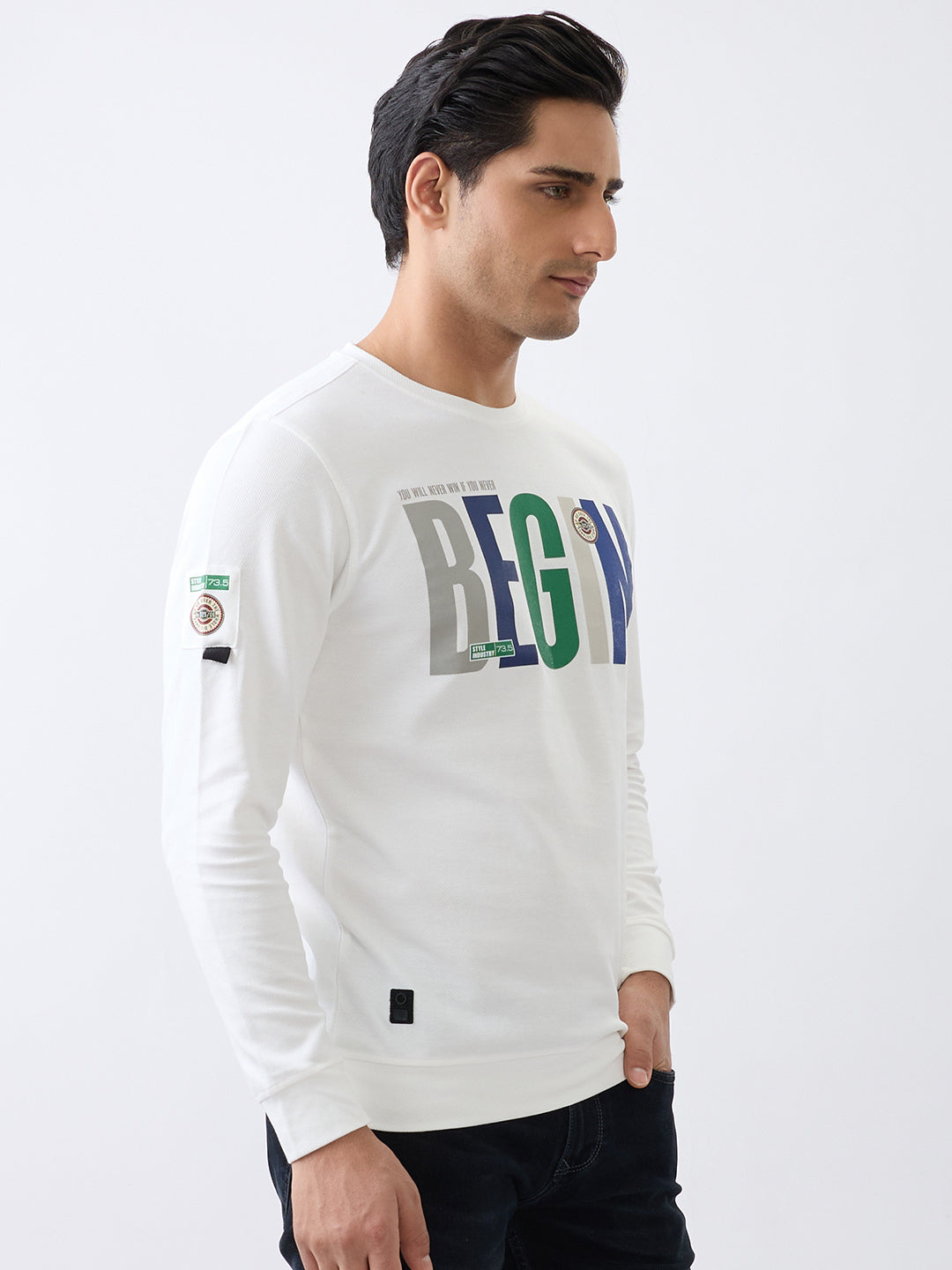 Distance Printed Full Sleeve T-Shirt :White