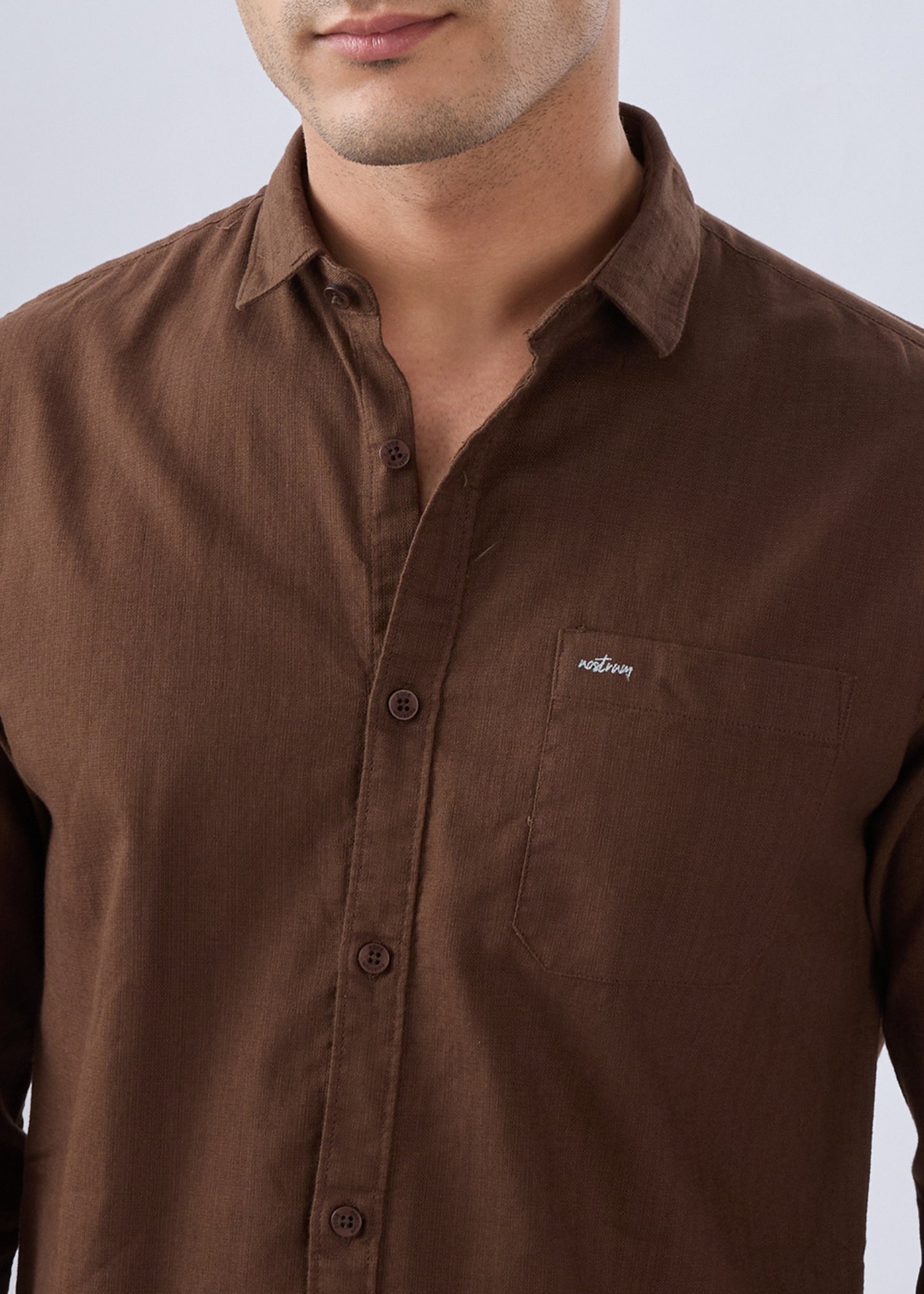 Contain Solid Full Sleeve Shirt: Coffee