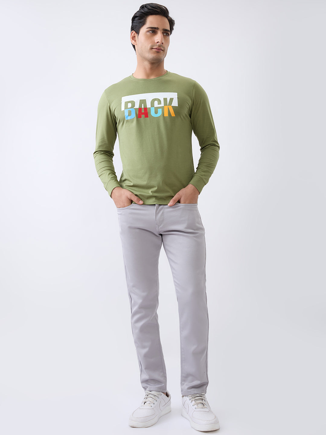 Back 1 Printed Full Sleeve T-Shirt: Green