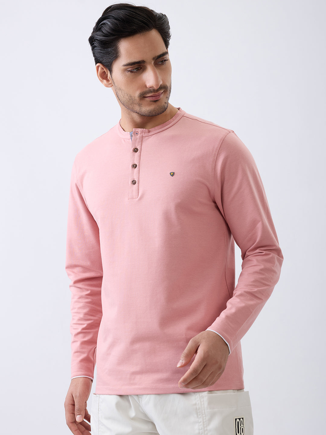 Finite Henley Fitted T-Shirt: Peach